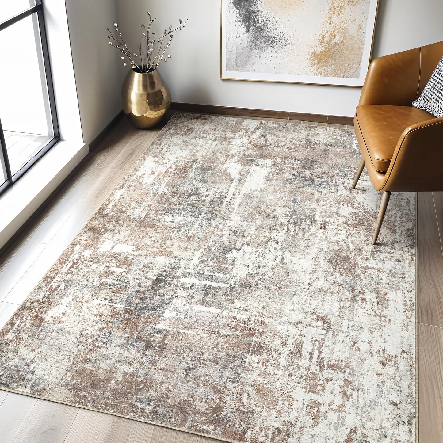 LOONGRUG Area Rug 5x7 Washable Neutral Modern Abstract Living Room Rugs | Soft Stain Resistant Non-Slip Indoor Carpet for Bedroom Nursery Playroom Dining Room Office Dorm Home