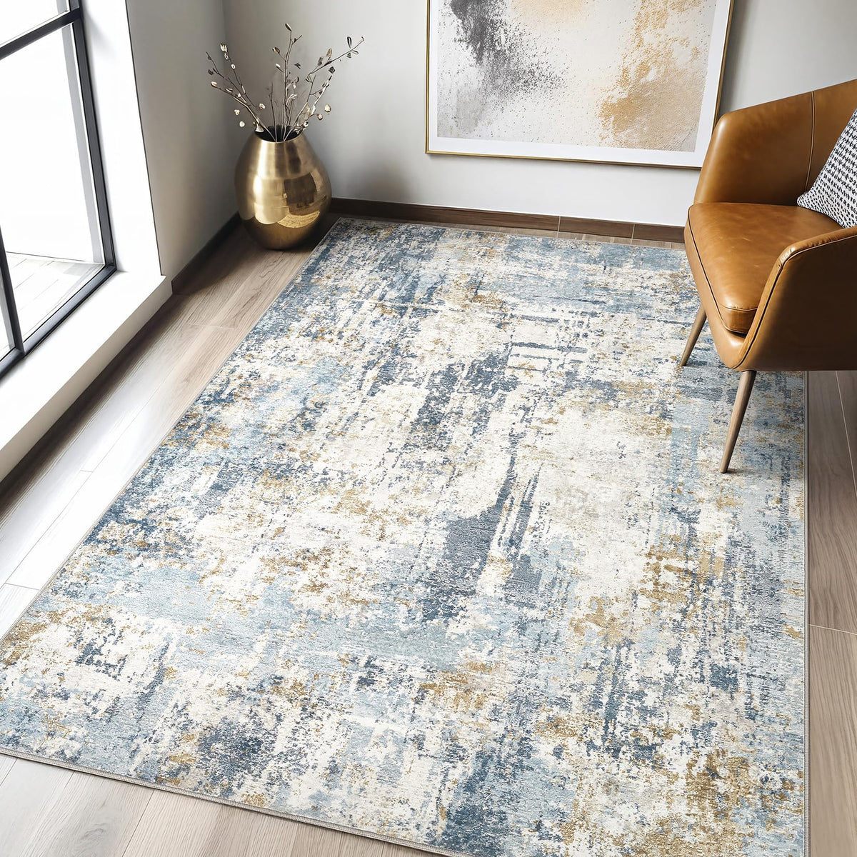 LOONGRUG Area Rug 5x7 Washable Neutral Modern Abstract Living Room Rugs | Soft Stain Resistant Non-Slip Indoor Carpet for Bedroom Nursery Playroom Dining Room Office Dorm Home
