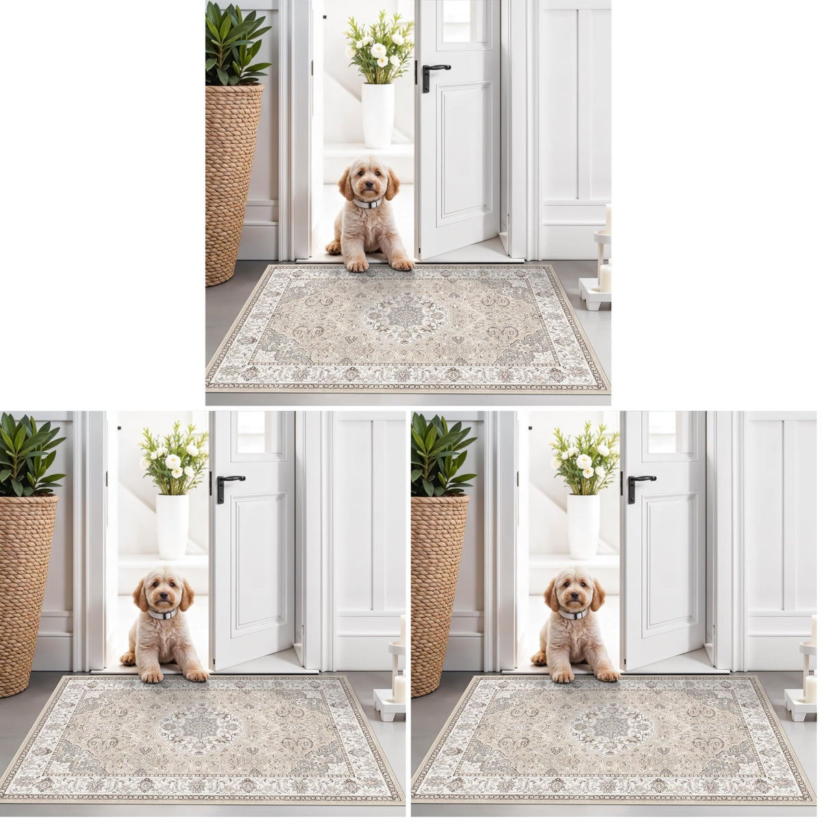2x6 Hallway Washable Runner Rug : Vintage Soft Kitchen Laundry Runner with Non Slip Backing Farmhouse Entryway Living Room Floor Mat Stain Resistant Carpet for Bedroom Bathroom Distressed Beside Rug
