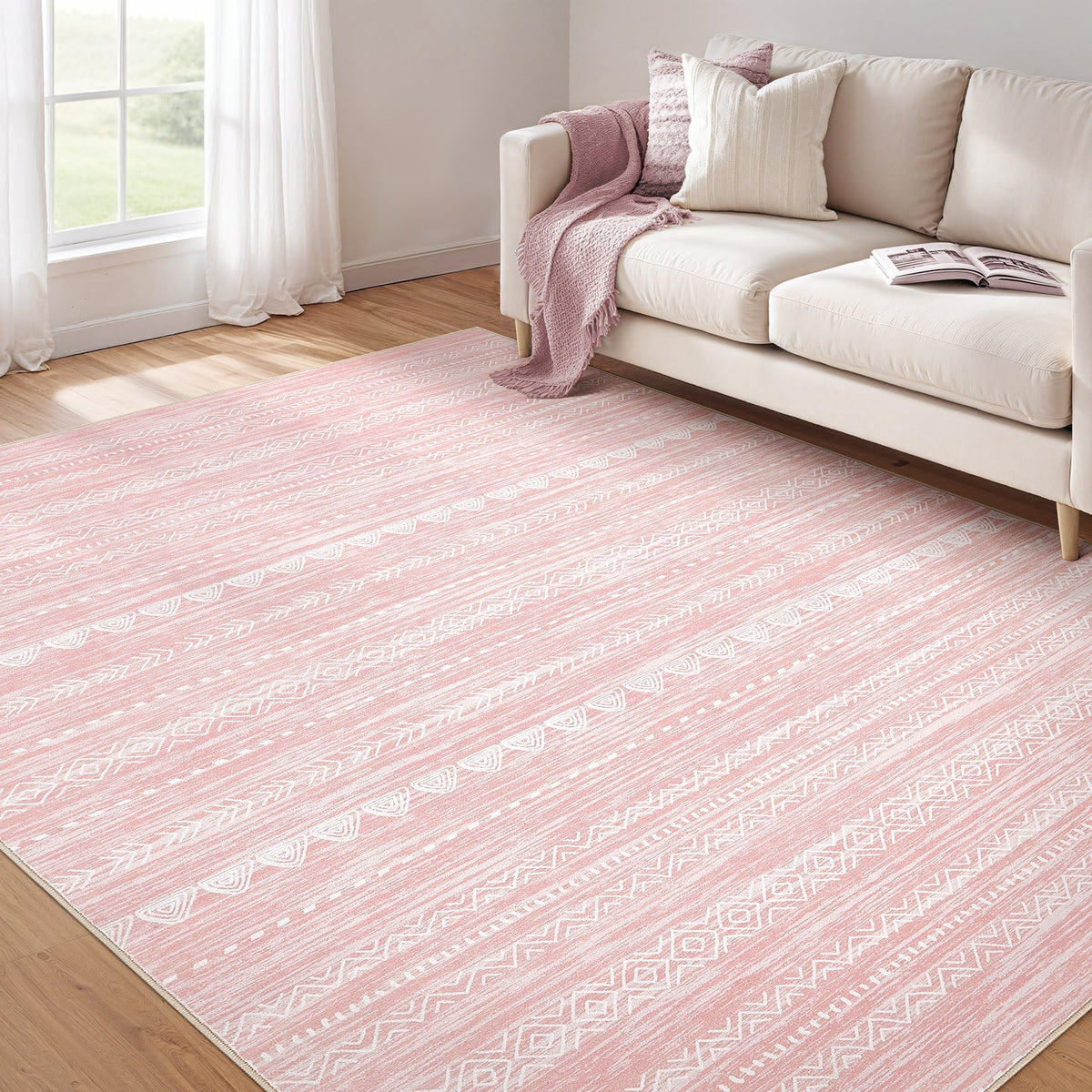 Nakagishi Boho 5x7 Area Rug Living Room Rugs Machine Washable Beige/Brown | Soft, Pet & Kid Friendly, Carpet for Living Room/Bedroom/Office/Kitchen/Nursery, Daily Home Decor Stain Resistant Moroccan