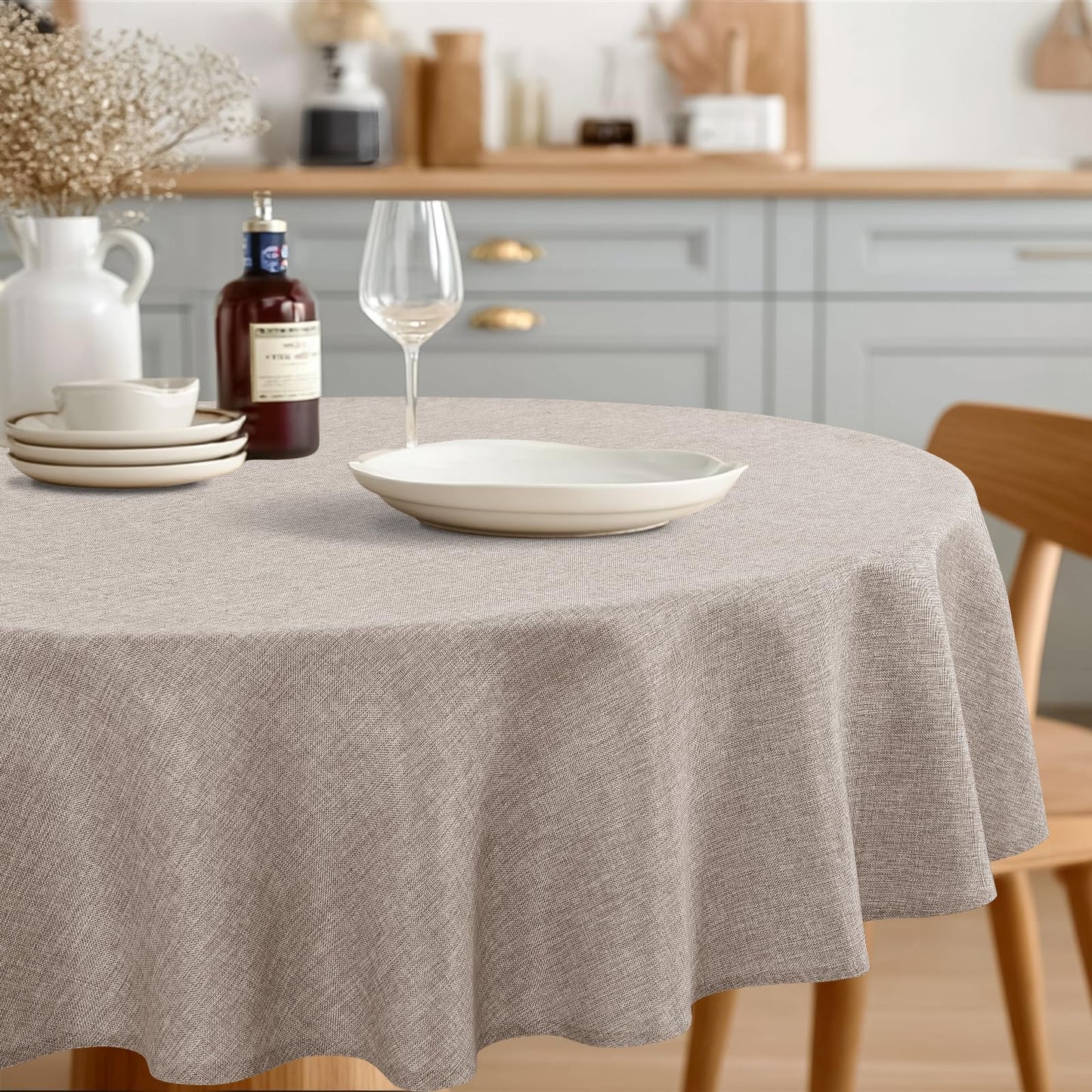 JIUZHEN Rectangle Table Cloth Faux Linen Farmhouse Tablecloth, Wrinkle and Stain Resistant Decorative Fabric Rectangular Spring Table Cover for Dining/Party/Birthday/Wedding, Beige, 54 x 80 Inch