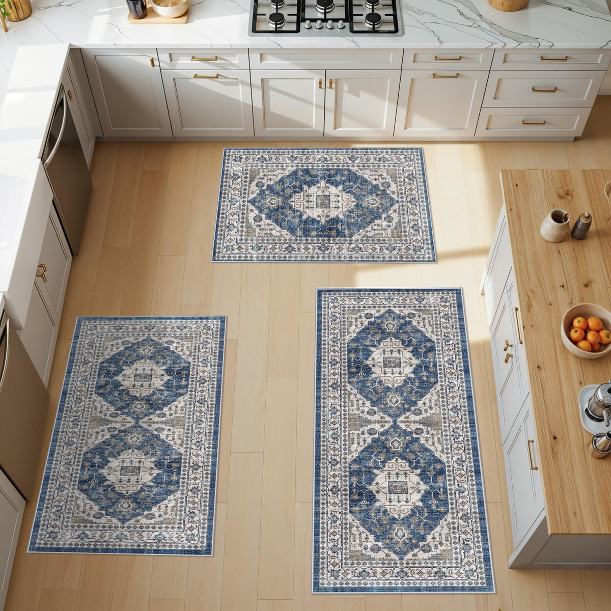2x6 Hallway Washable Runner Rug : Vintage Soft Kitchen Laundry Runner with Non Slip Backing Farmhouse Entryway Living Room Floor Mat Stain Resistant Carpet for Bedroom Bathroom Distressed Beside Rug