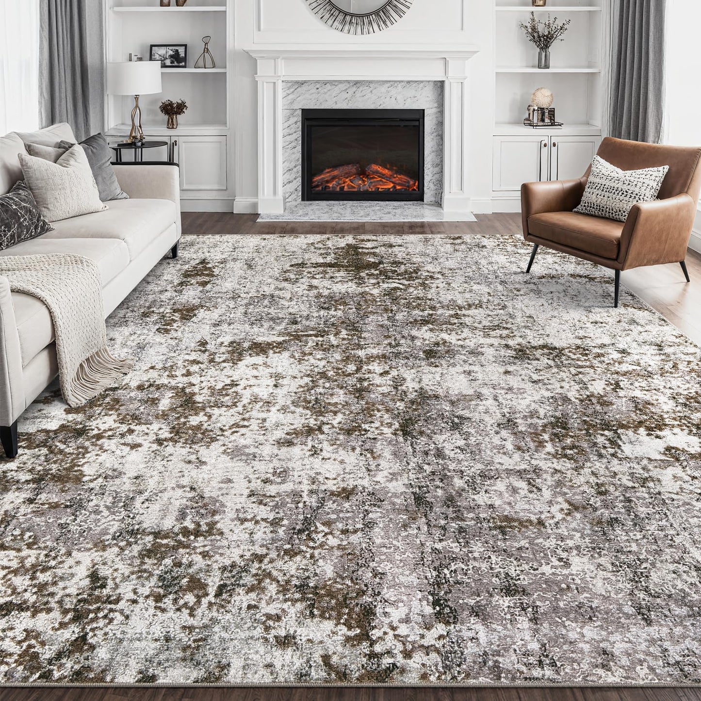 DMOYEST 8x10 Area Rug for Living Room Washable Abstract Indoor Carpet | Neutral Modern Low Pile Rugs Kid & Pet Friendly Large Soft Thin Carpet for Bedroom Dining Room - Grey Blue