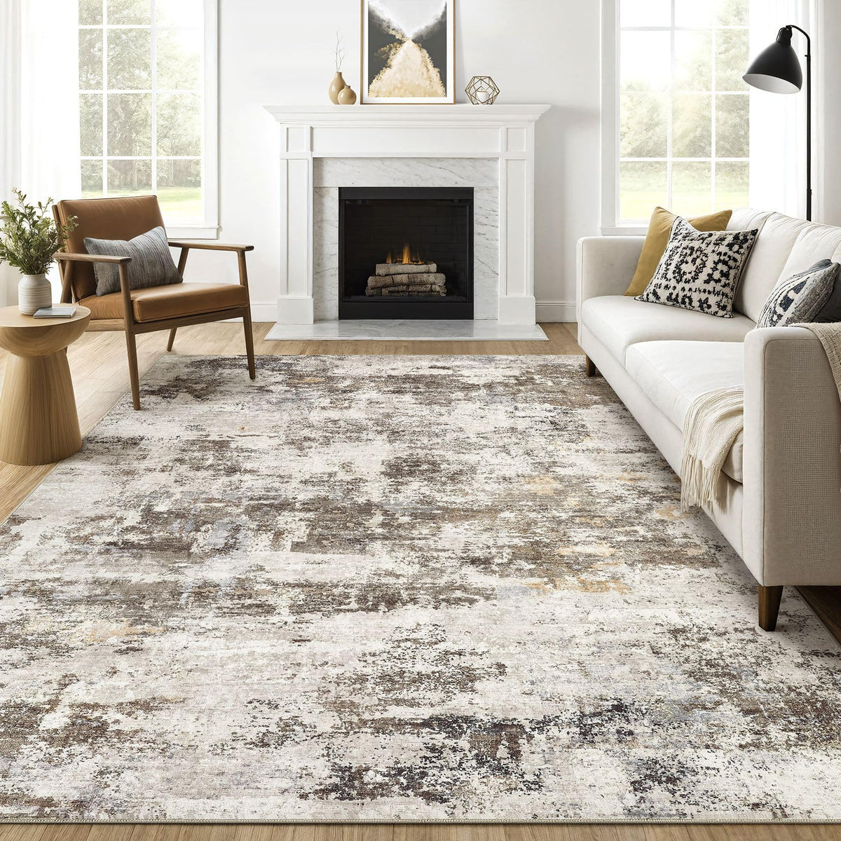 LOONGRUG Area Rug 5x7 Washable Neutral Modern Abstract Living Room Rugs | Soft Stain Resistant Non-Slip Indoor Carpet for Bedroom Nursery Playroom Dining Room Office Dorm Home
