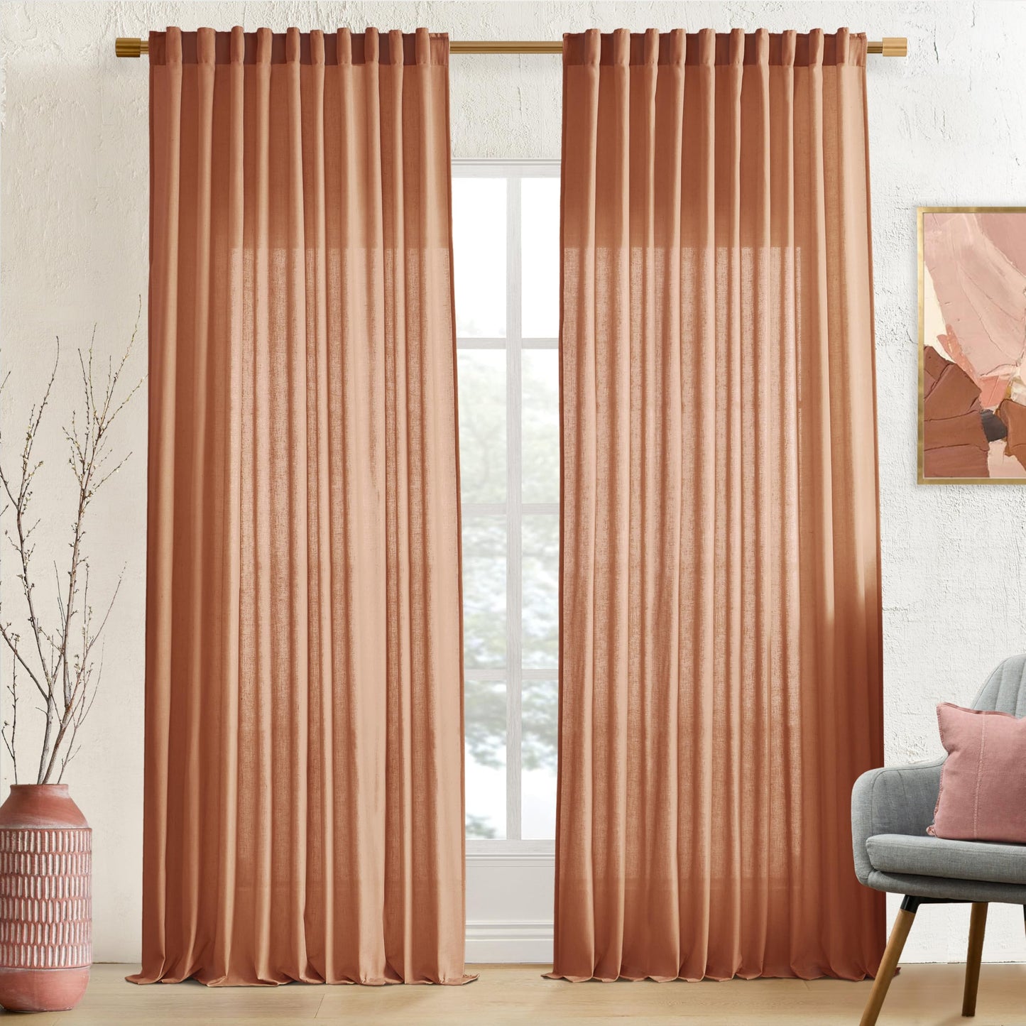 Linen Cotton Curtains for Living Room, Cream Off White Natural Fabric Light Filtering Semi Sheer Curtains 84 Inches Long, Ivory Pleated Farmhouse Curtain Drapes 84 Inch Length 2 Panels Set Dining Room