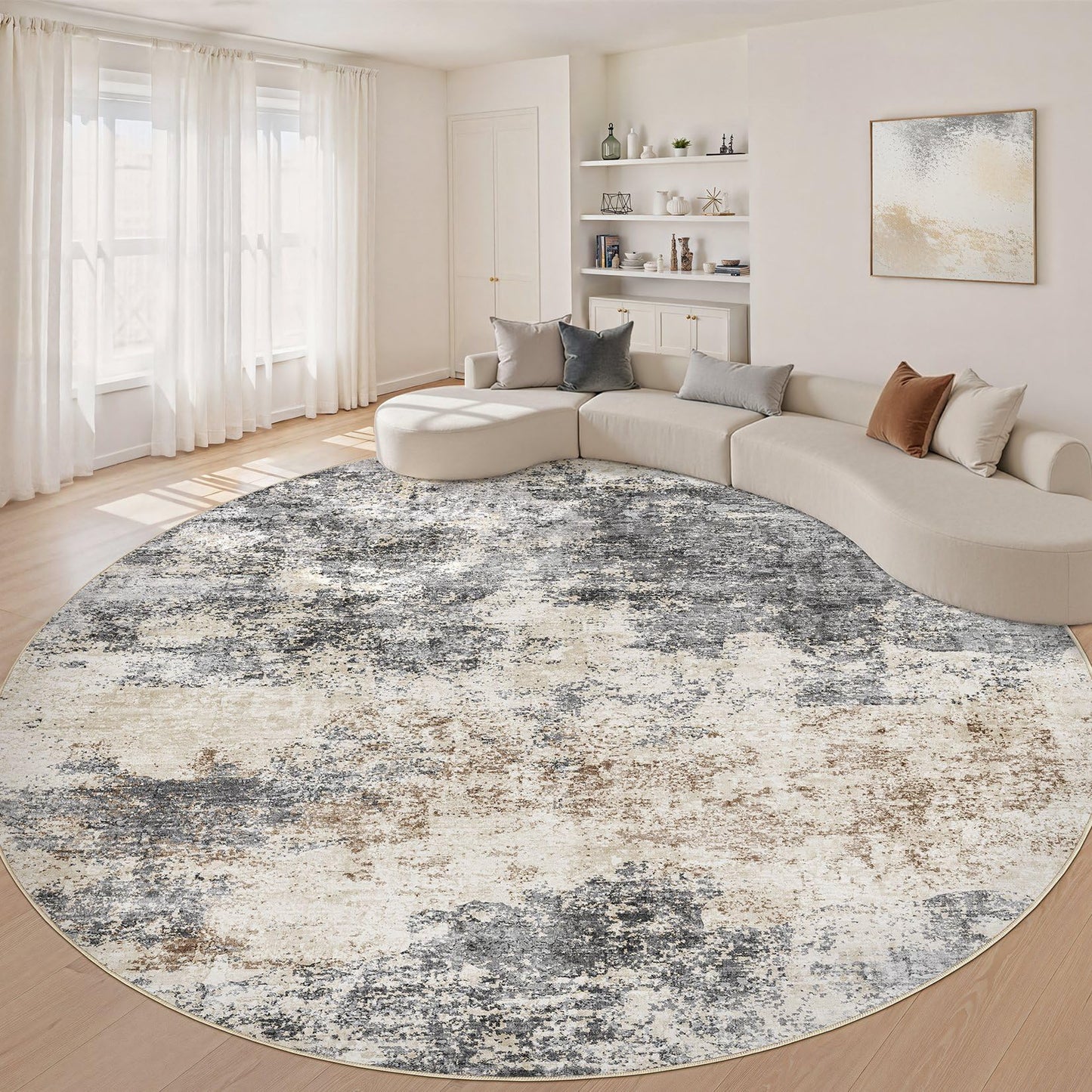 LOONGRUG Area Rug 5x7 Washable Neutral Modern Abstract Living Room Rugs | Soft Stain Resistant Non-Slip Indoor Carpet for Bedroom Nursery Playroom Dining Room Office Dorm Home