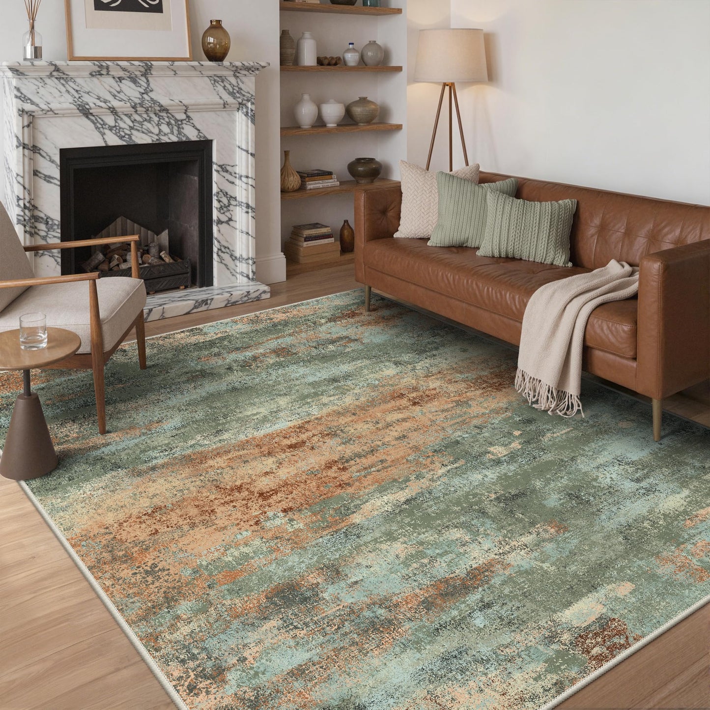 BEIMO 5x7 Green Abstract Area Rug, Washable Non-Slip for Bedroom | Soft Low-Pile Carpet, Lightweight and Easy to Vacuum, Sage Living Rooms, Dining Rooms, Bedrooms, and Home Offices