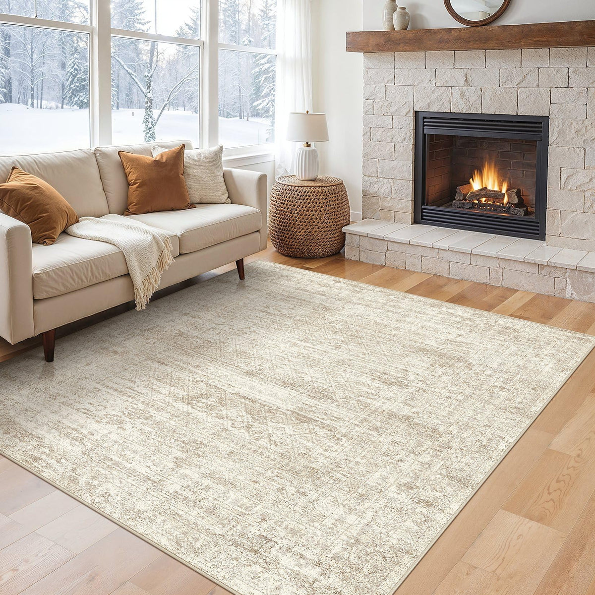 UERMEI 9x12 Area Rug Living Room Rugs - Washable Neutral Modern Abstract Soft Thin Large Rug Indoor Floor No Slip Rug Carpet for Bedroom Under Dining Table Home Office Decor - Brown Grey