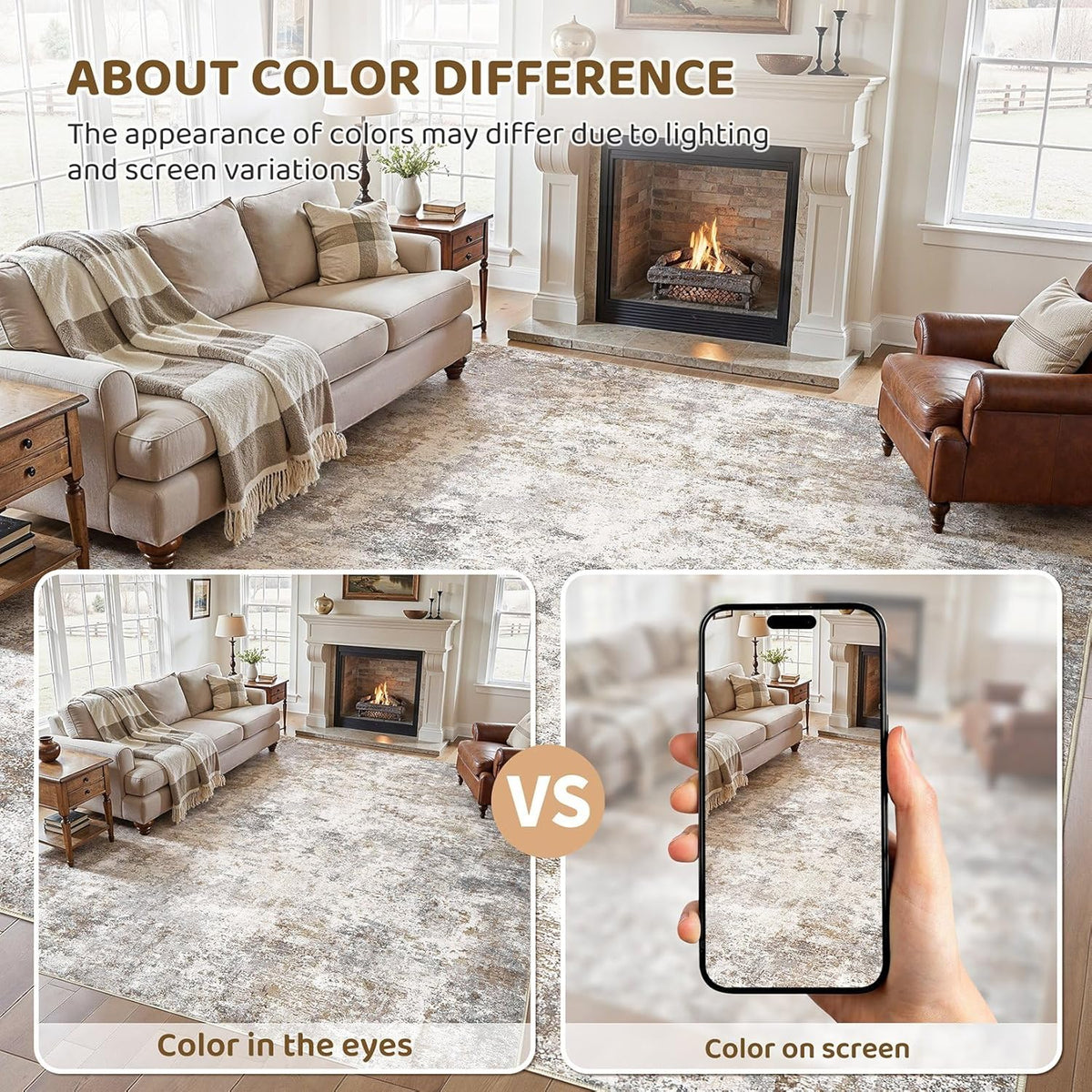UERMEI 8x10 Area Rug Living Room Rugs - Washable Neutral Modern Abstract Soft Thin Large Rug Indoor Floor No Slip Rug Carpet for Bedroom Under Dining Table Home Office Decor - Brown Grey