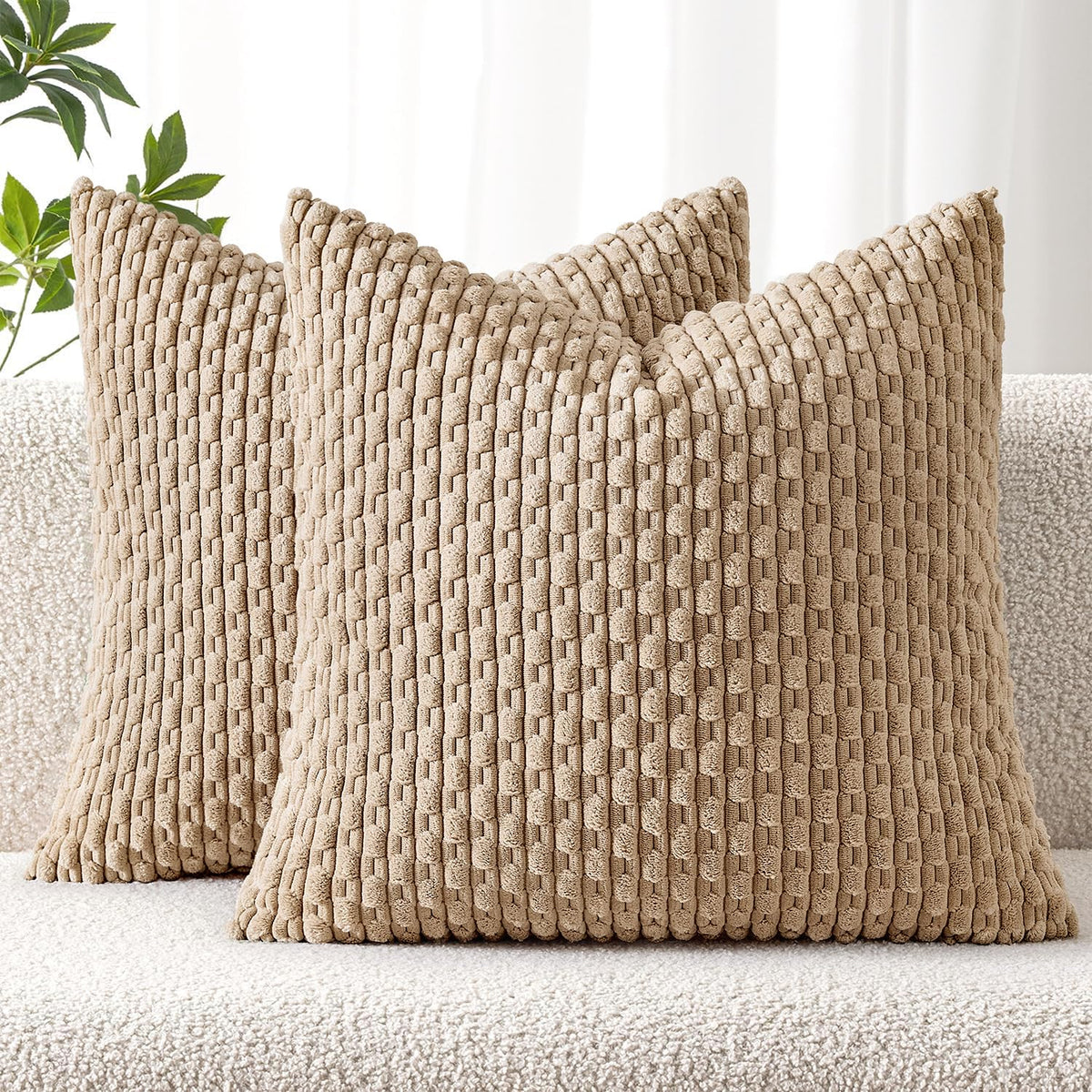 MIULEE Decorative Throw Pillow Covers 18x18 Sage Green Textured Corduroy | Pack of 2 Striped Pillow Covers Modern Farmhouse Home Decor for Couch Bed Sofa Living Room