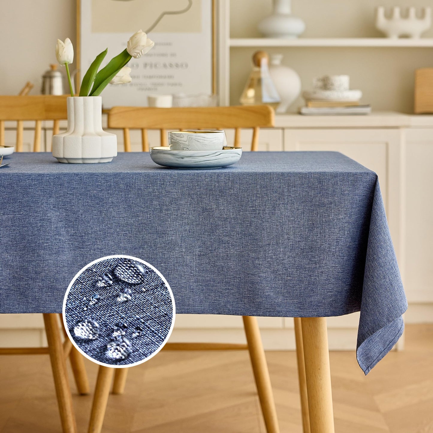Decorelia Faux Linen Round Tablecloths 60 inch, Waterproof Decorative Washable Texture Rustic Circle Table Cloth Cover for Dining Kitchen Party Farmhouse Outdoor(Round (2-4 Seats),Sage Green)