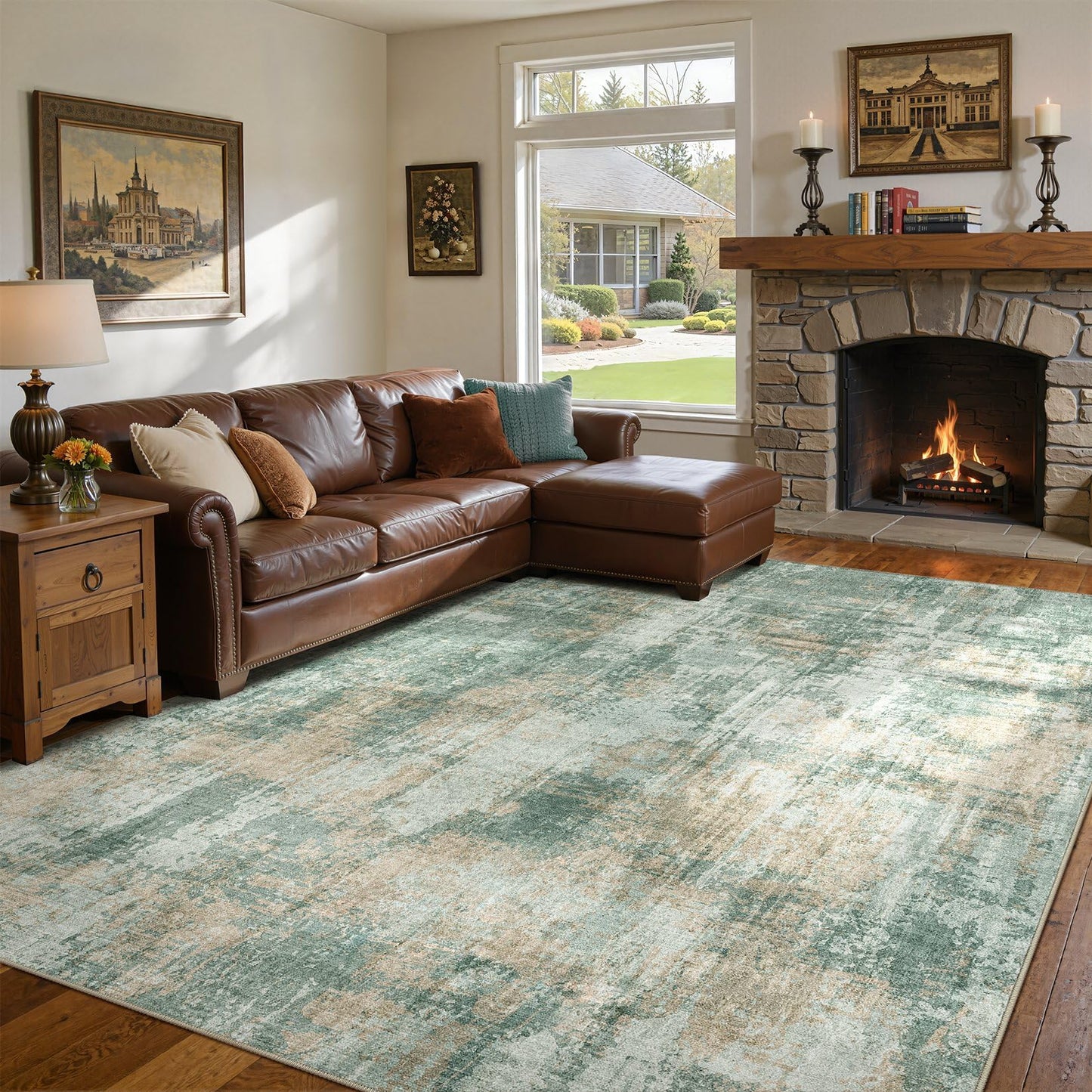 DMOYEST 8x10 Area Rug for Living Room Washable Abstract Indoor Carpet | Neutral Modern Low Pile Rugs Kid & Pet Friendly Large Soft Thin Carpet for Bedroom Dining Room - Grey Blue