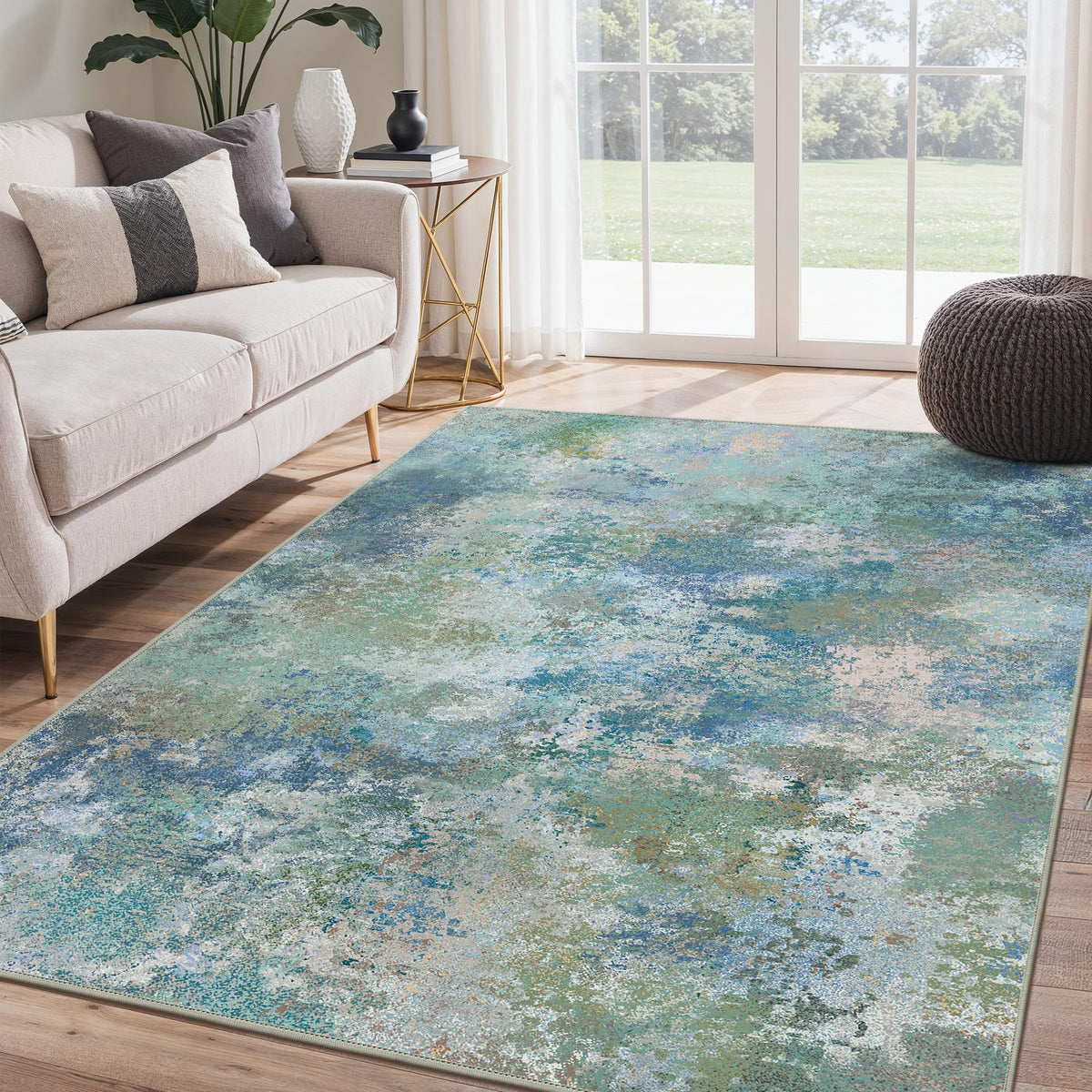 BEIMO 5x7 Green Abstract Area Rug, Washable Non-Slip for Bedroom | Soft Low-Pile Carpet, Lightweight and Easy to Vacuum, Sage Living Rooms, Dining Rooms, Bedrooms, and Home Offices