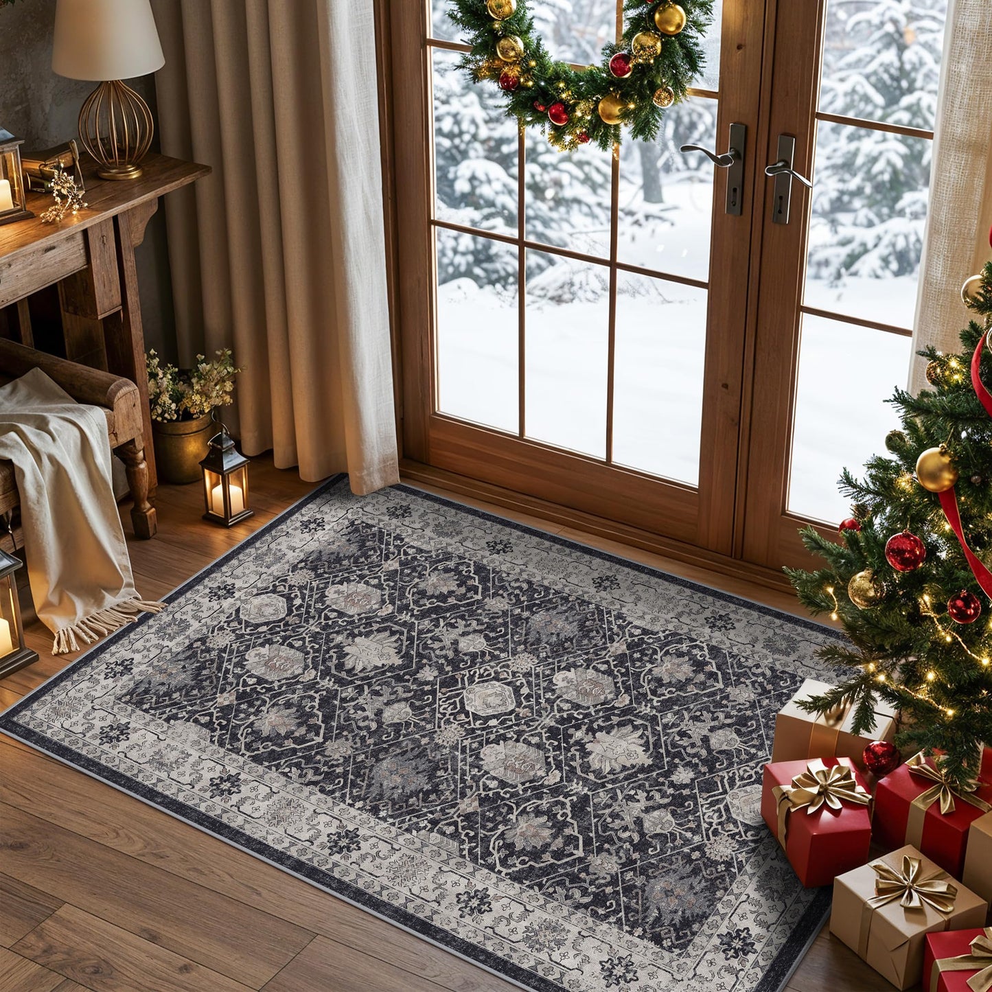 2x6 Hallway Washable Runner Rug : Vintage Soft Kitchen Laundry Runner with Non Slip Backing Farmhouse Entryway Living Room Floor Mat Stain Resistant Carpet for Bedroom Bathroom Distressed Beside Rug