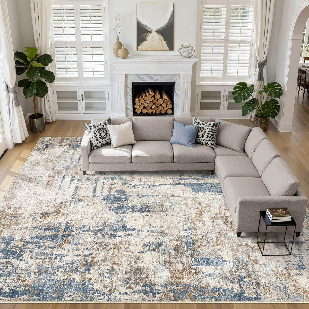 LOONGRUG Area Rug 5x7 Washable Neutral Modern Abstract Living Room Rugs | Soft Stain Resistant Non-Slip Indoor Carpet for Bedroom Nursery Playroom Dining Room Office Dorm Home