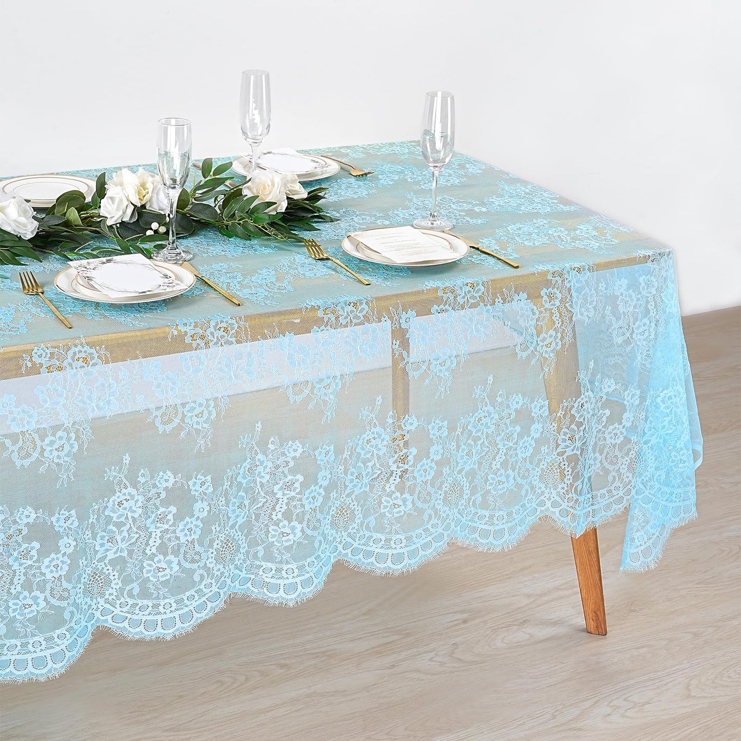 Fanqisi Ivory Lace Tablecloth 60x120 Inches Classic Wedding Lace Tablecloths Overlay Party Table Cover for Bridal Shower Reception Table Decoration