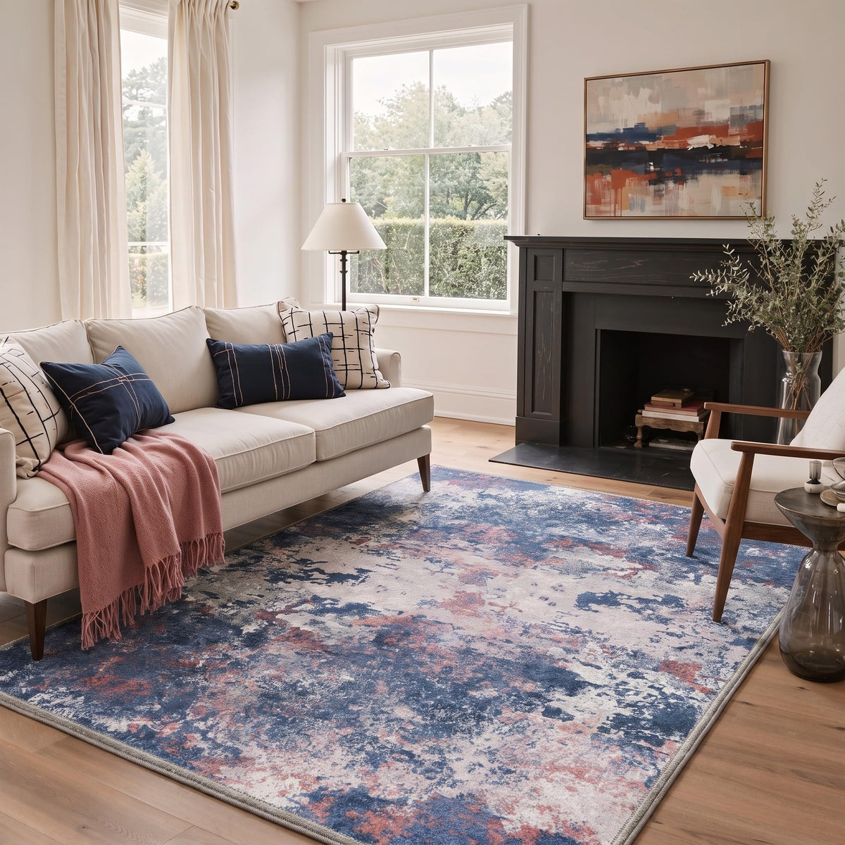 BEIMO 5x7 Green Abstract Area Rug, Washable Non-Slip for Bedroom | Soft Low-Pile Carpet, Lightweight and Easy to Vacuum, Sage Living Rooms, Dining Rooms, Bedrooms, and Home Offices