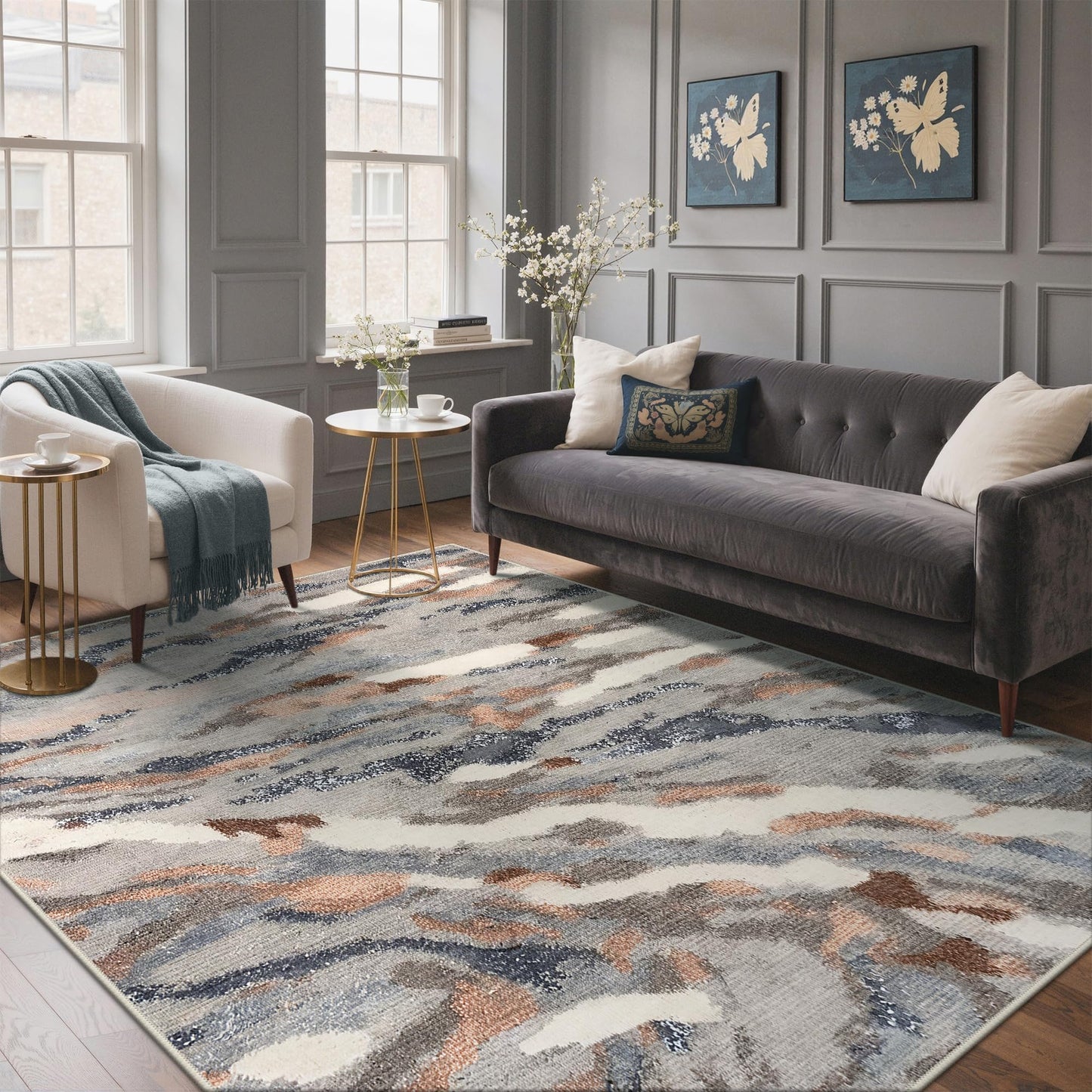 BEIMO 5x7 Green Abstract Area Rug, Washable Non-Slip for Bedroom | Soft Low-Pile Carpet, Lightweight and Easy to Vacuum, Sage Living Rooms, Dining Rooms, Bedrooms, and Home Offices