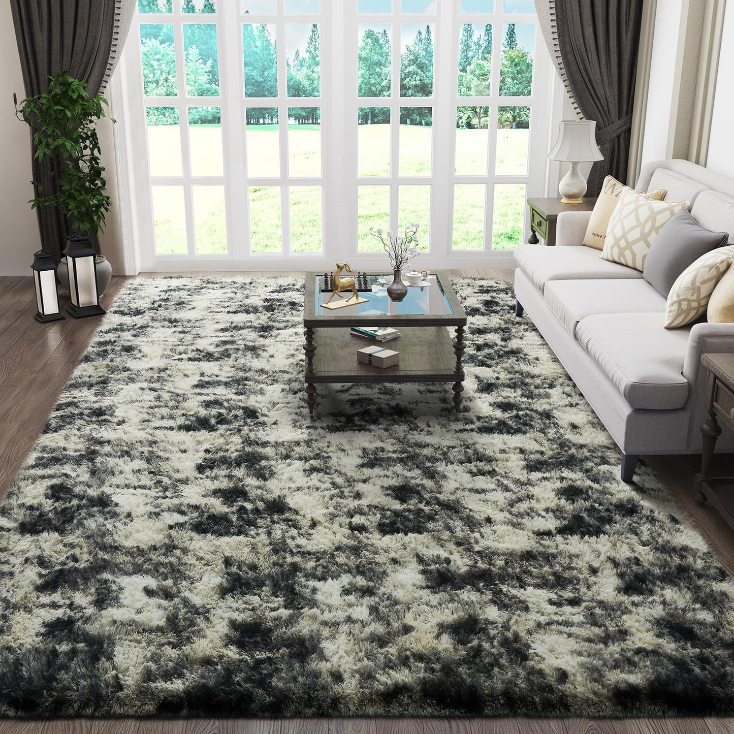 Ophanie 8x10 Area Rugs for Living Room, Washable Non-Slip Fluffy Soft Large Shag Bedroom Carpet, Ivory Big Indoor Nursery Rug, Carpets for Boy and Girls Room Dorm Decor with Over 99 pcs Pile fibers