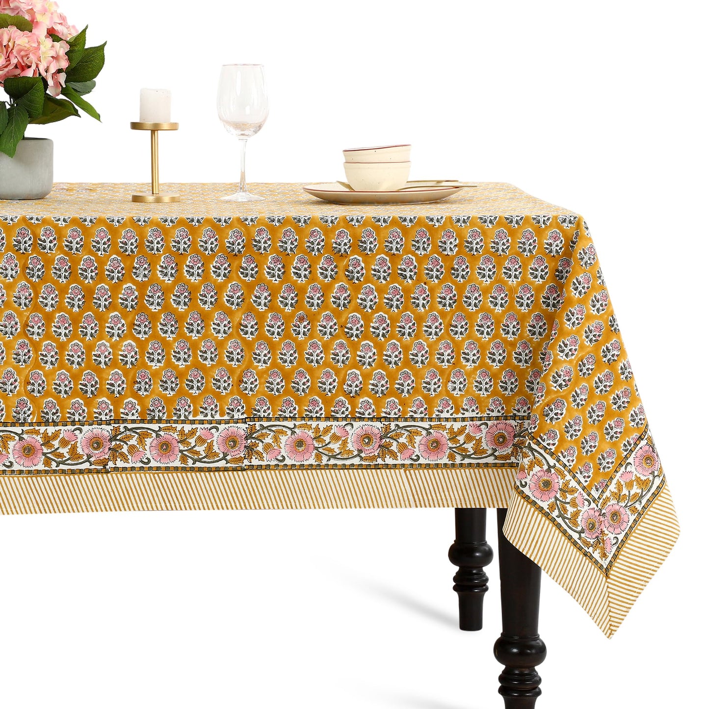 CPC Tablecloth 100% Cotton 70x108 Inch Indian Block Print Rectangle Table Cover, Blue Table Cloth for Weddings, Spring/Summer, Barbeque - Apatite Blue