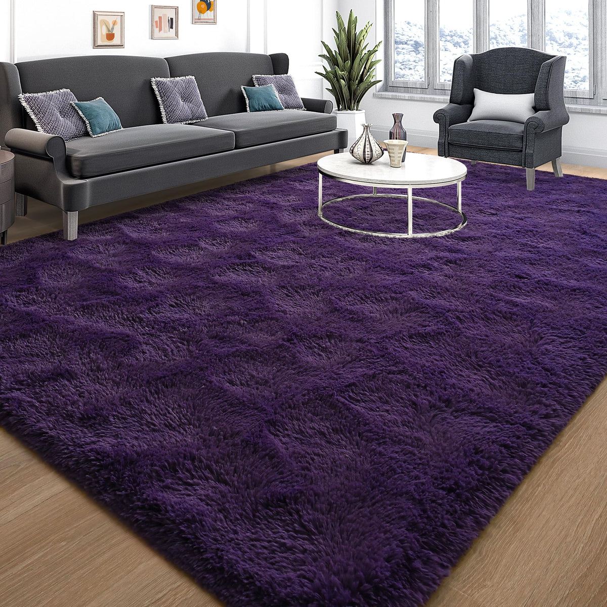 Area Rugs 9x12 for Living Room, Super Soft Fluffy Rugs for Bedroom | Modern Shaggy Rug Fuzzy Carpets for Kids, Plush Indoor Nursery Home Decor Rug with Non-Slip Bottom, Black