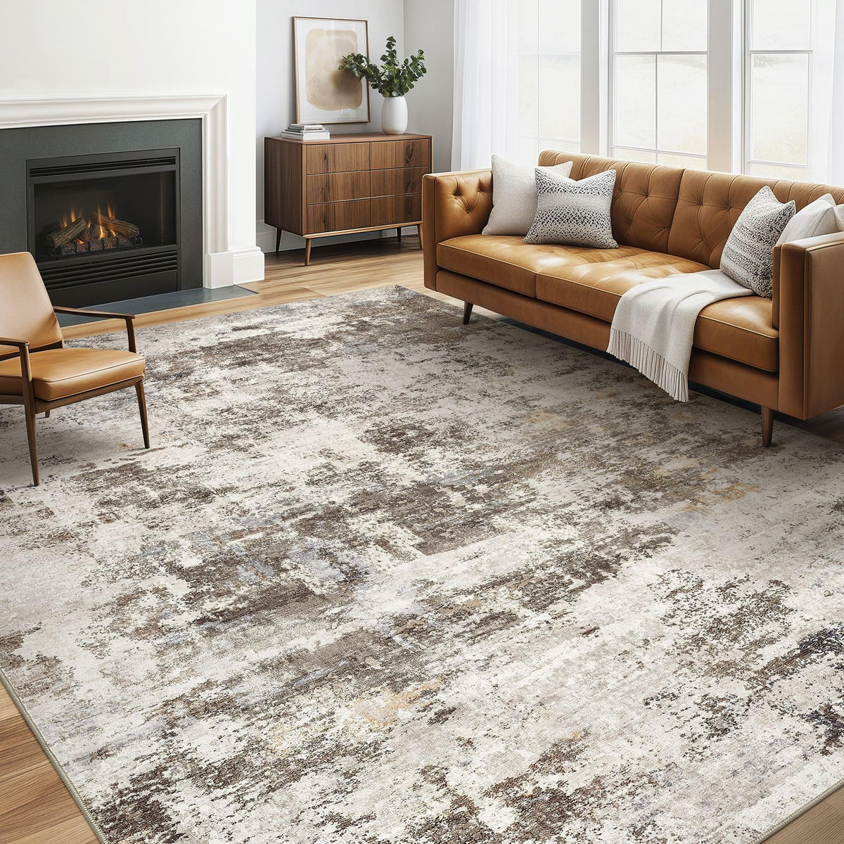 LOONGRUG Area Rug 5x7 Washable Neutral Modern Abstract Living Room Rugs | Soft Stain Resistant Non-Slip Indoor Carpet for Bedroom Nursery Playroom Dining Room Office Dorm Home