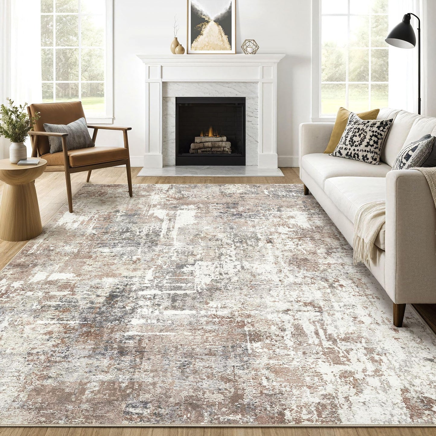 LOONGRUG Area Rug 5x7 Washable Neutral Modern Abstract Living Room Rugs | Soft Stain Resistant Non-Slip Indoor Carpet for Bedroom Nursery Playroom Dining Room Office Dorm Home