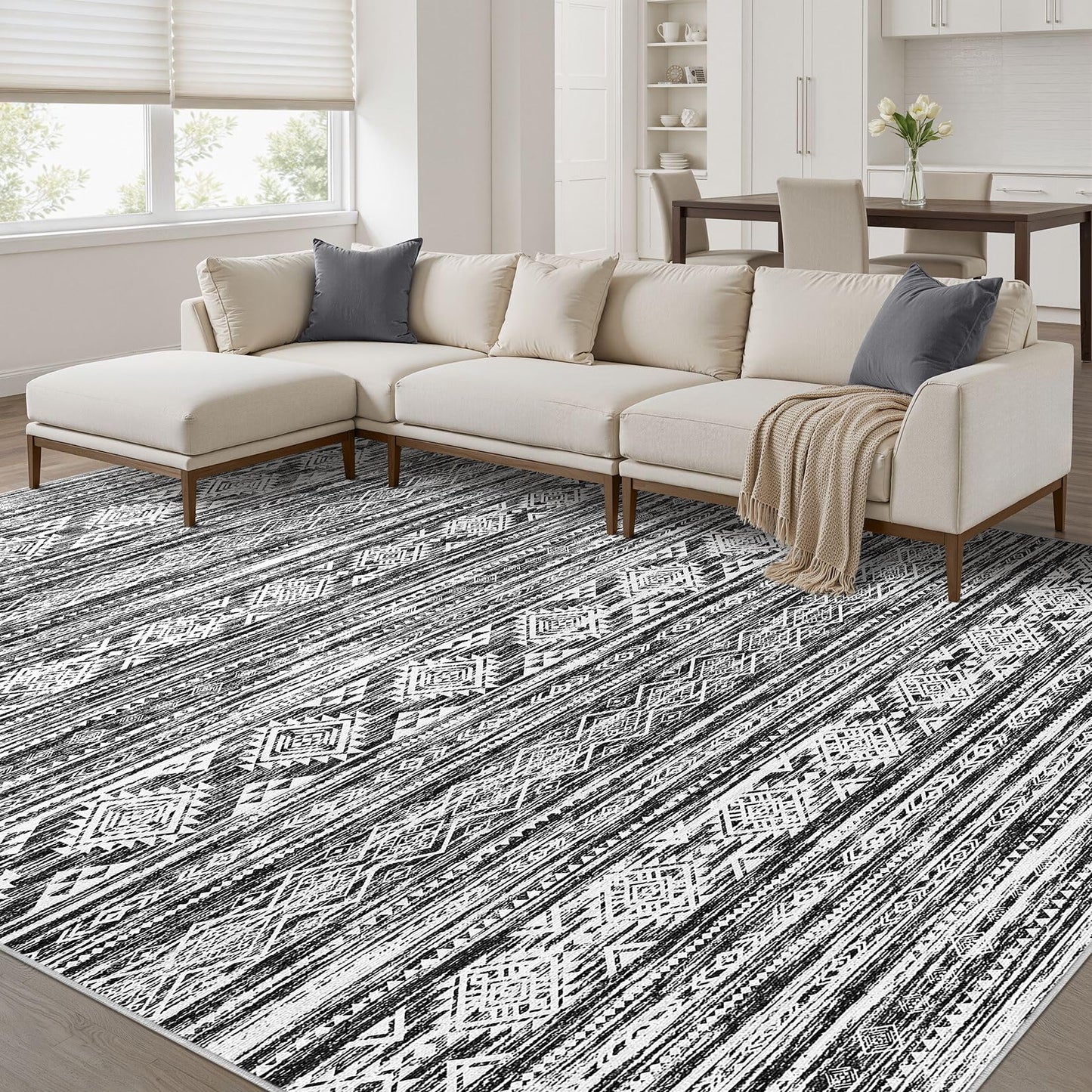 Nakagishi Boho 5x7 Area Rug Living Room Rugs Machine Washable Beige/Brown | Soft, Pet & Kid Friendly, Carpet for Living Room/Bedroom/Office/Kitchen/Nursery, Daily Home Decor Stain Resistant Moroccan