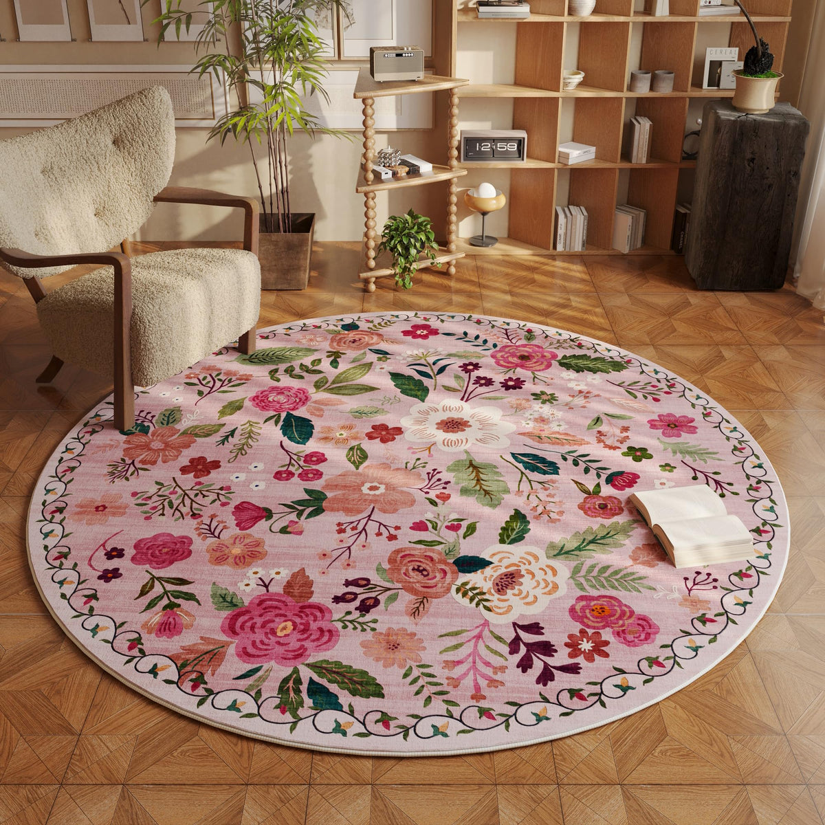 Rugcomf Living Room Rug 5x7 Rug Machine Washable Boho Area Rug Non Slip Floral Vintage Low Pile Large Rugs for Living Room, Bedroom, Farmhouse, Dining Room, Kids Playroom(Black)