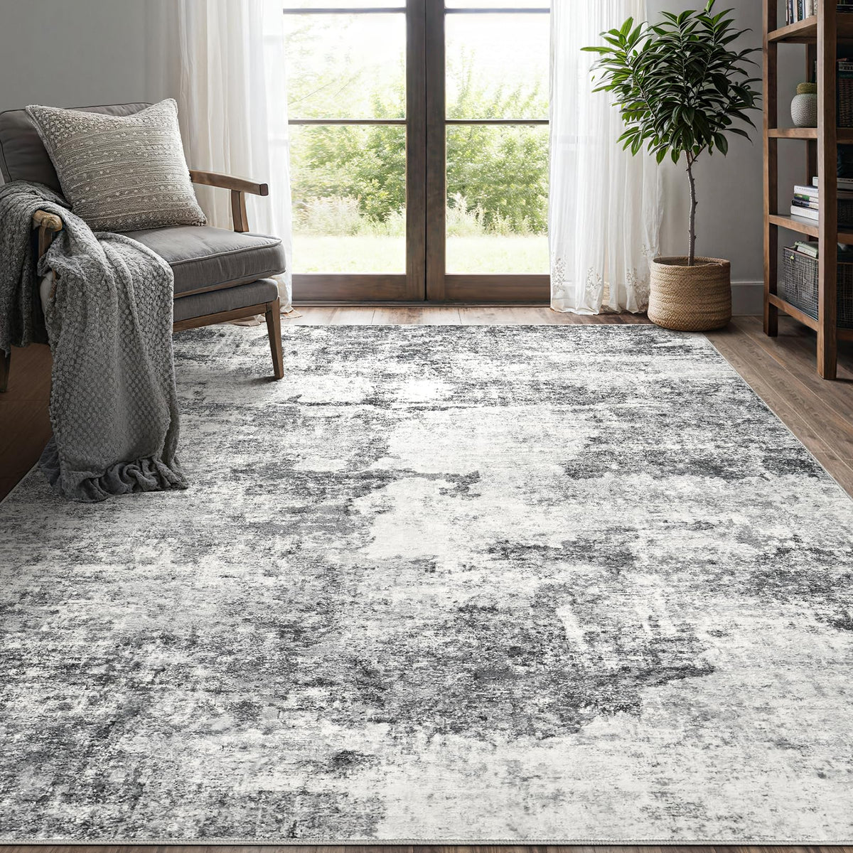 DMOYEST 8x10 Area Rug for Living Room Washable Abstract Indoor Carpet | Neutral Modern Low Pile Rugs Kid & Pet Friendly Large Soft Thin Carpet for Bedroom Dining Room - Grey Blue