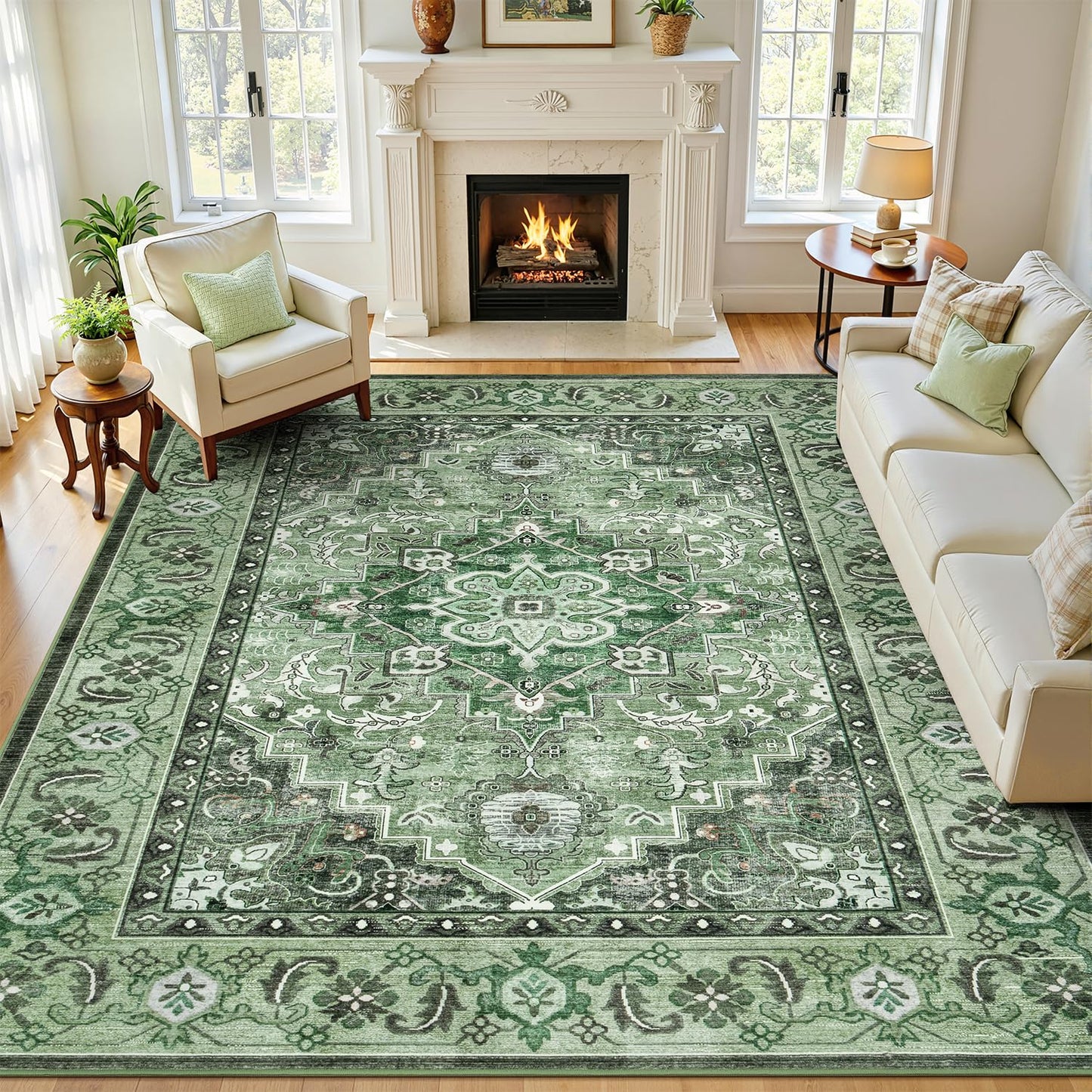 Lofus 5x7 Area Rugs for Living Room Bedroom, Soft Boho Carpet Floral Brown | High-Power Vacuuming, Non-Slip, Low Pile, Stain & Water Repellent, Soft, Skin-Friendly, for Kitchen Entryway Office