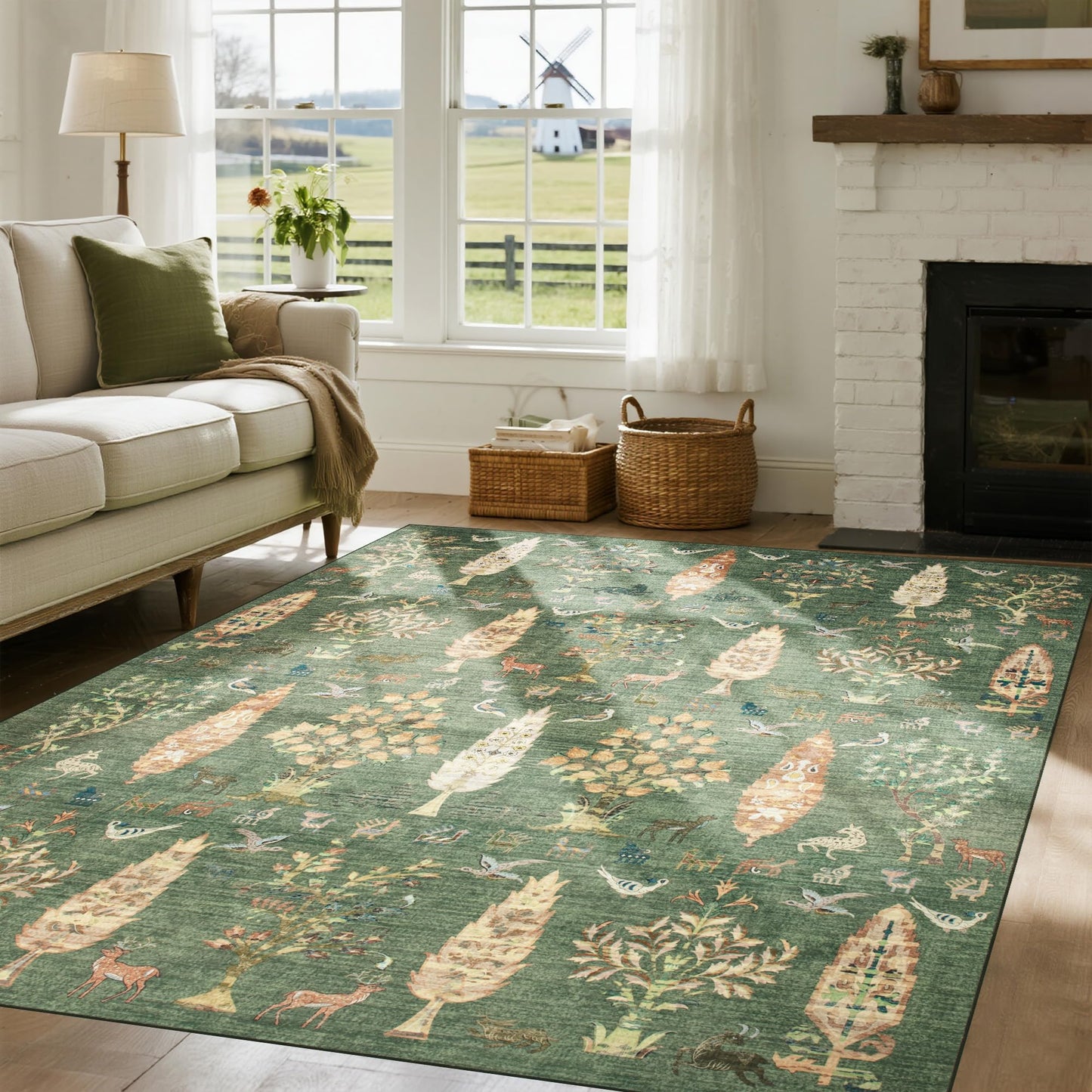 Washable Rugs 8x10 Area Rugs for Living Room,Bedroom,Dining Room Carpet | Ultra Soft Faux Wool,Kids & Pet Friendly,Machine Washable,Non-Slip & Non-Shedding,Large Vintage Low Pile Rug for Home Office