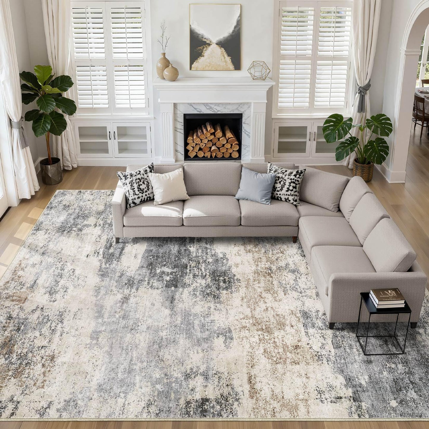 LOONGRUG Area Rug 5x7 Washable Neutral Modern Abstract Living Room Rugs | Soft Stain Resistant Non-Slip Indoor Carpet for Bedroom Nursery Playroom Dining Room Office Dorm Home