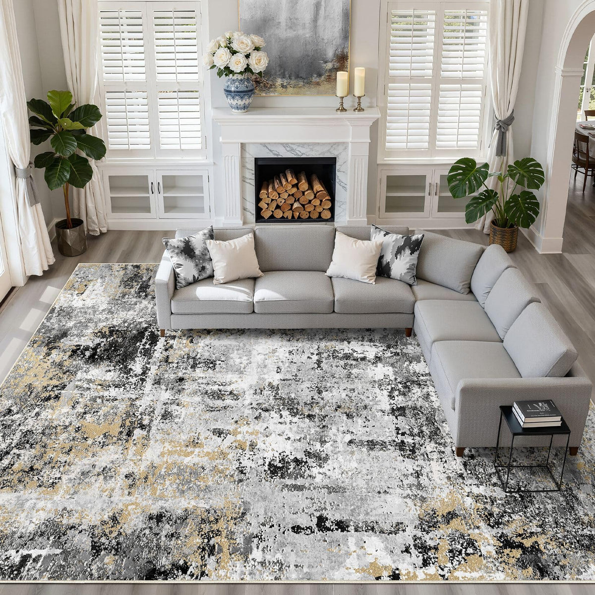 LOONGRUG Area Rug 5x7 Washable Neutral Modern Abstract Living Room Rugs | Soft Stain Resistant Non-Slip Indoor Carpet for Bedroom Nursery Playroom Dining Room Office Dorm Home