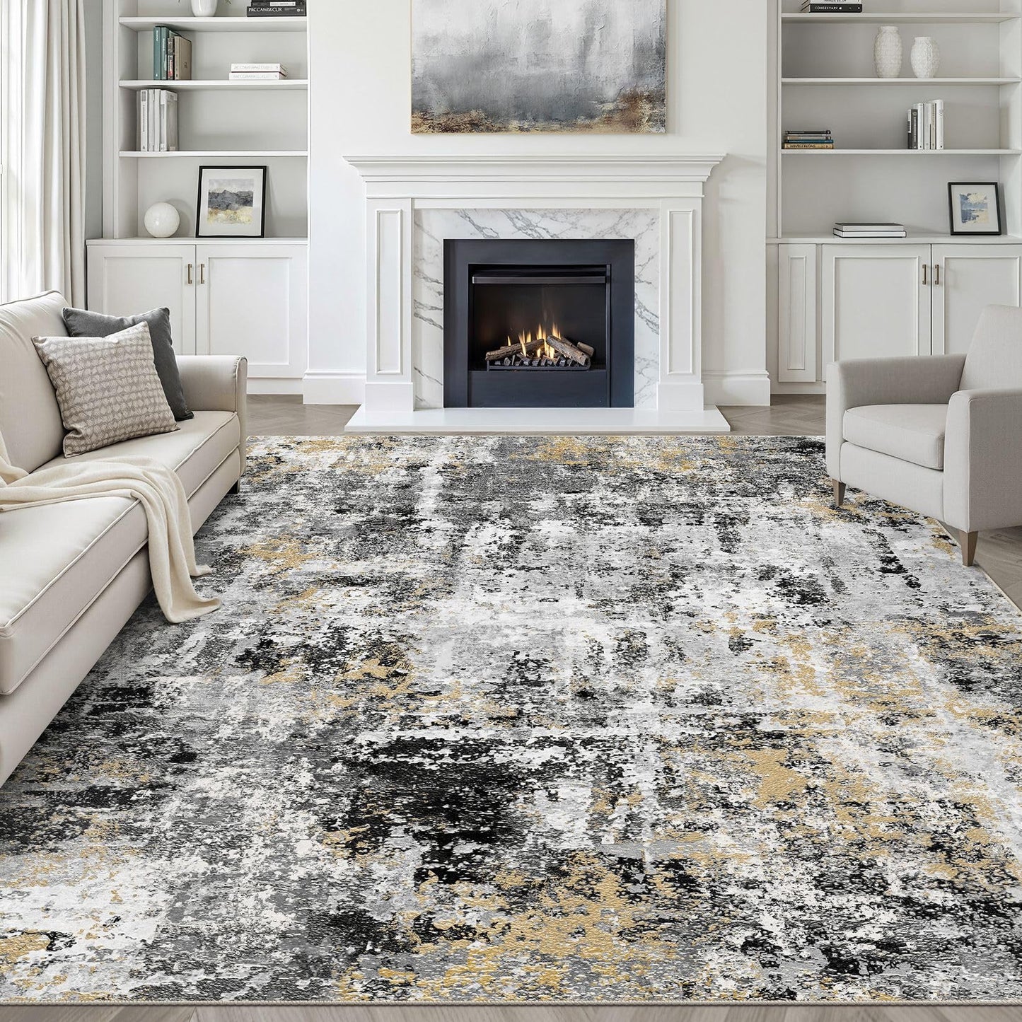 LOONGRUG Area Rug 5x7 Washable Neutral Modern Abstract Living Room Rugs | Soft Stain Resistant Non-Slip Indoor Carpet for Bedroom Nursery Playroom Dining Room Office Dorm Home