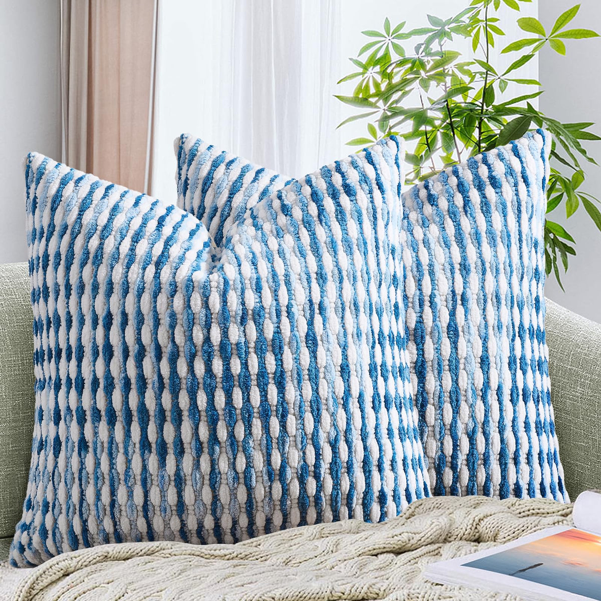 Set of 2 Boho Chenille Pillow Cover Decorative Tufted Pillowcase for Couch Bed Sofa Bedroom Living Room Modern 18 x 18-Inch Brown