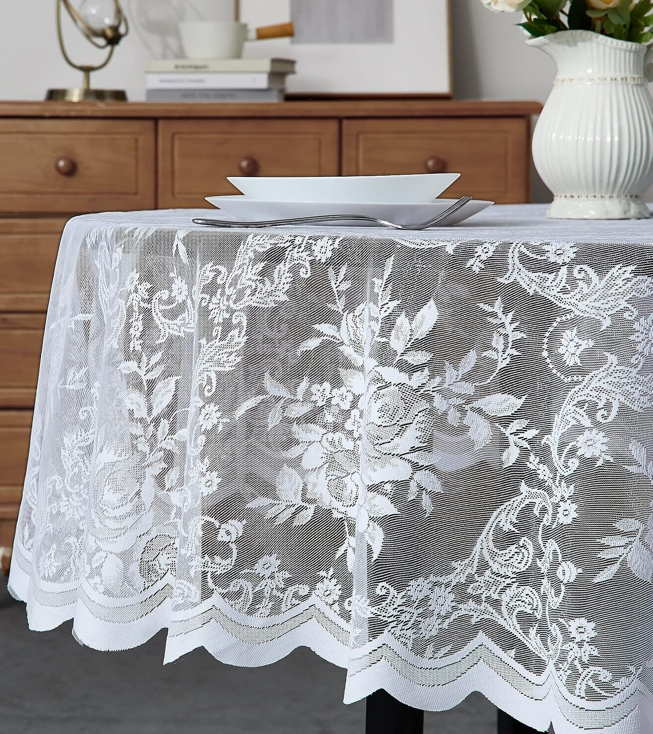 Warm Home Designs 60 x 120 Gold Rectangle Lace Tablecloth. LTC Linen 120 | Golden Rectangle Tablecloth with English Rose Design. Rustic Rectangular Tablecloth or Dining Table Cover for 10-12 Guests.