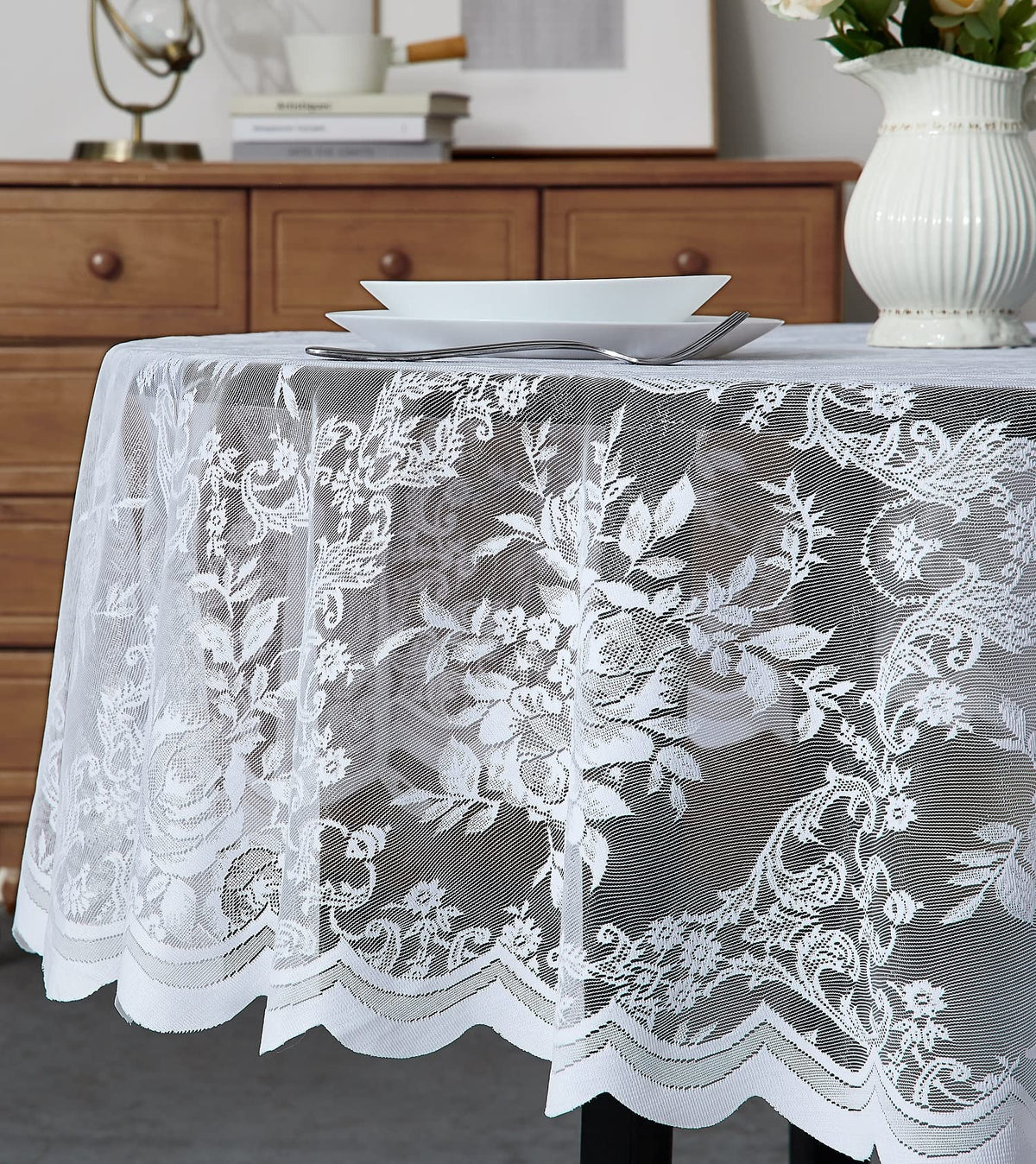 Warm Home Designs 60 x 120 Gold Rectangle Lace Tablecloth. LTC Linen 120 | Golden Rectangle Tablecloth with English Rose Design. Rustic Rectangular Tablecloth or Dining Table Cover for 10-12 Guests.