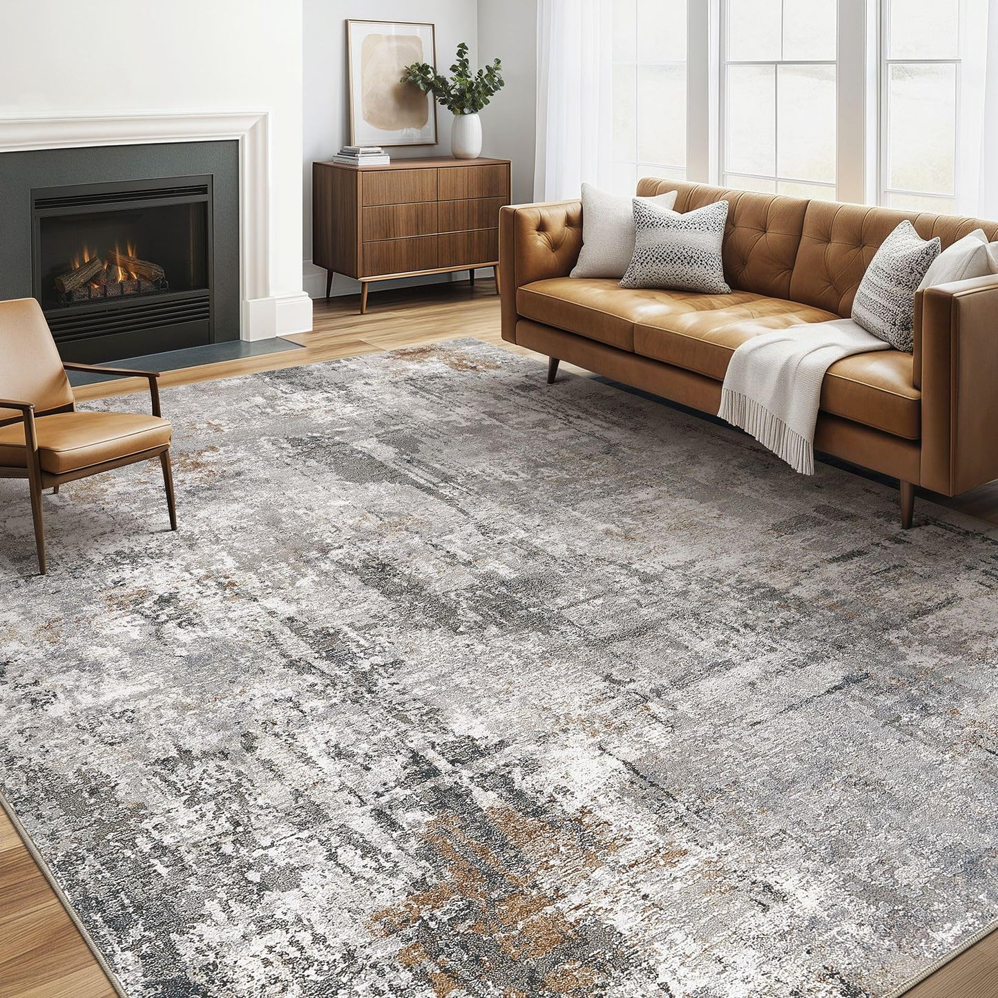 LOONGRUG Area Rug 5x7 Washable Neutral Modern Abstract Living Room Rugs | Soft Stain Resistant Non-Slip Indoor Carpet for Bedroom Nursery Playroom Dining Room Office Dorm Home