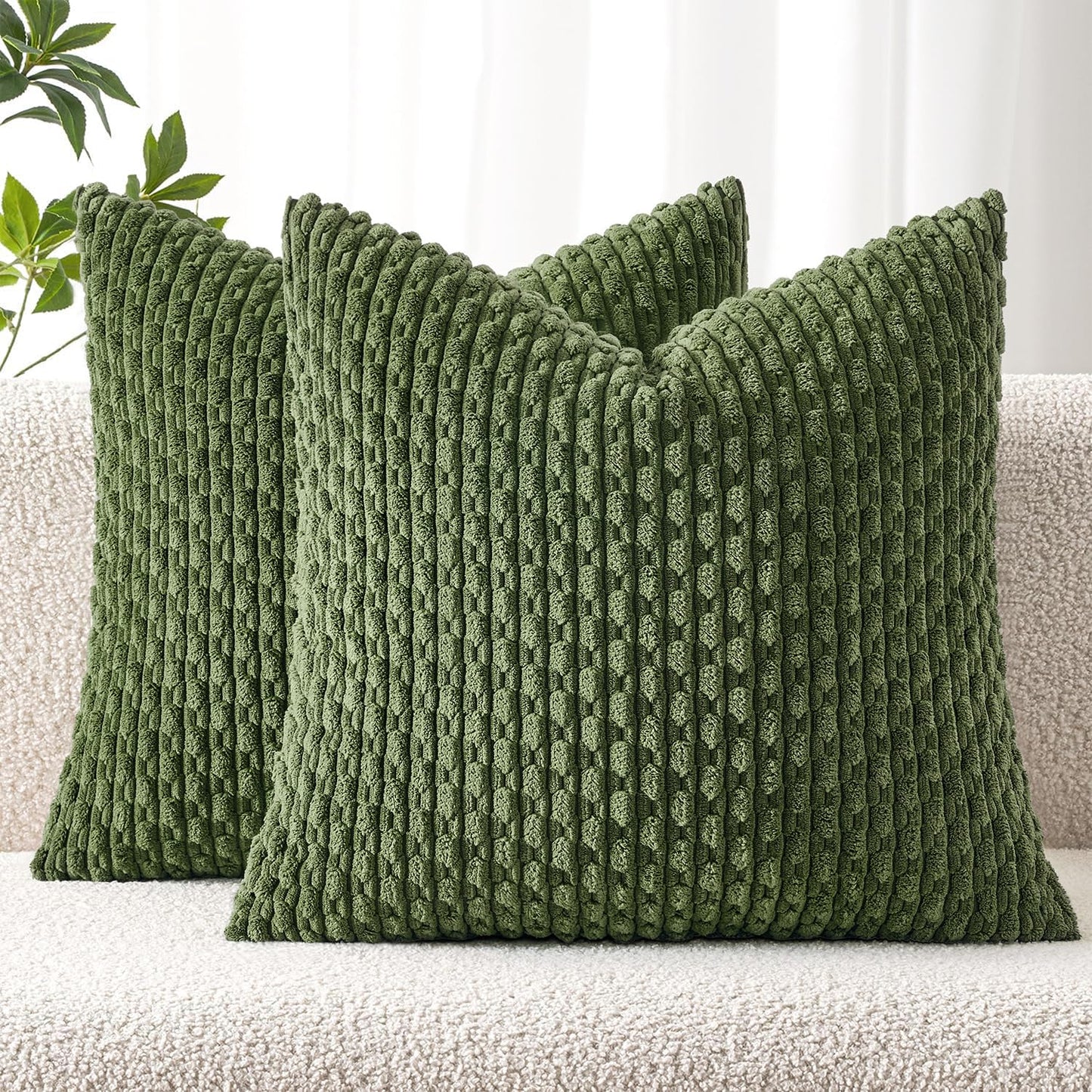 MIULEE Decorative Throw Pillow Covers 18x18 Sage Green Textured Corduroy | Pack of 2 Striped Pillow Covers Modern Farmhouse Home Decor for Couch Bed Sofa Living Room