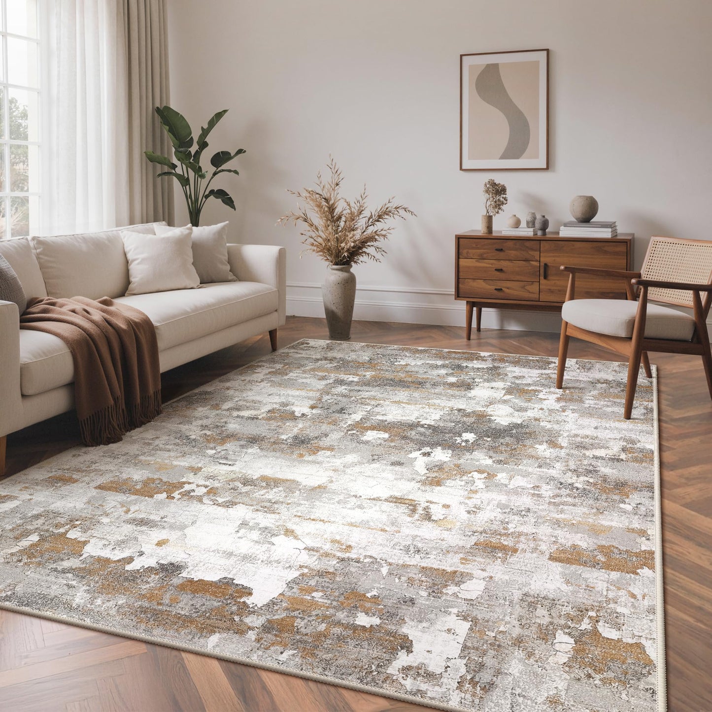 BEIMO 5x7 Green Abstract Area Rug, Washable Non-Slip for Bedroom | Soft Low-Pile Carpet, Lightweight and Easy to Vacuum, Sage Living Rooms, Dining Rooms, Bedrooms, and Home Offices