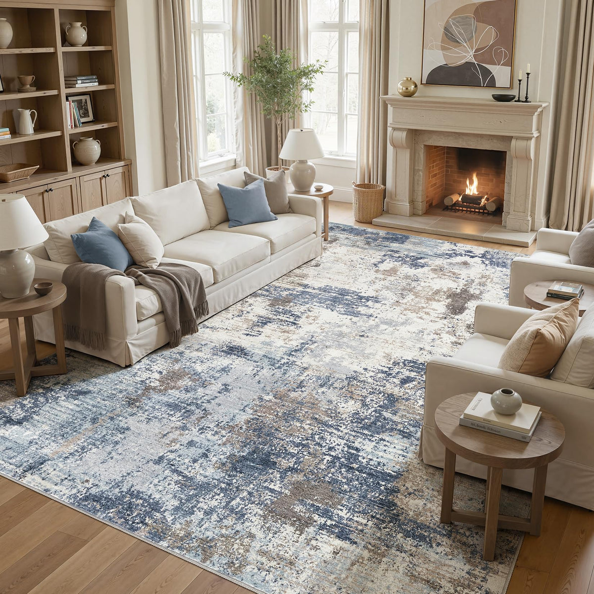 UERMEI 8x10 Area Rug Living Room Rugs - Washable Neutral Modern Abstract Soft Thin Large Rug Indoor Floor No Slip Rug Carpet for Bedroom Under Dining Table Home Office Decor - Brown Grey