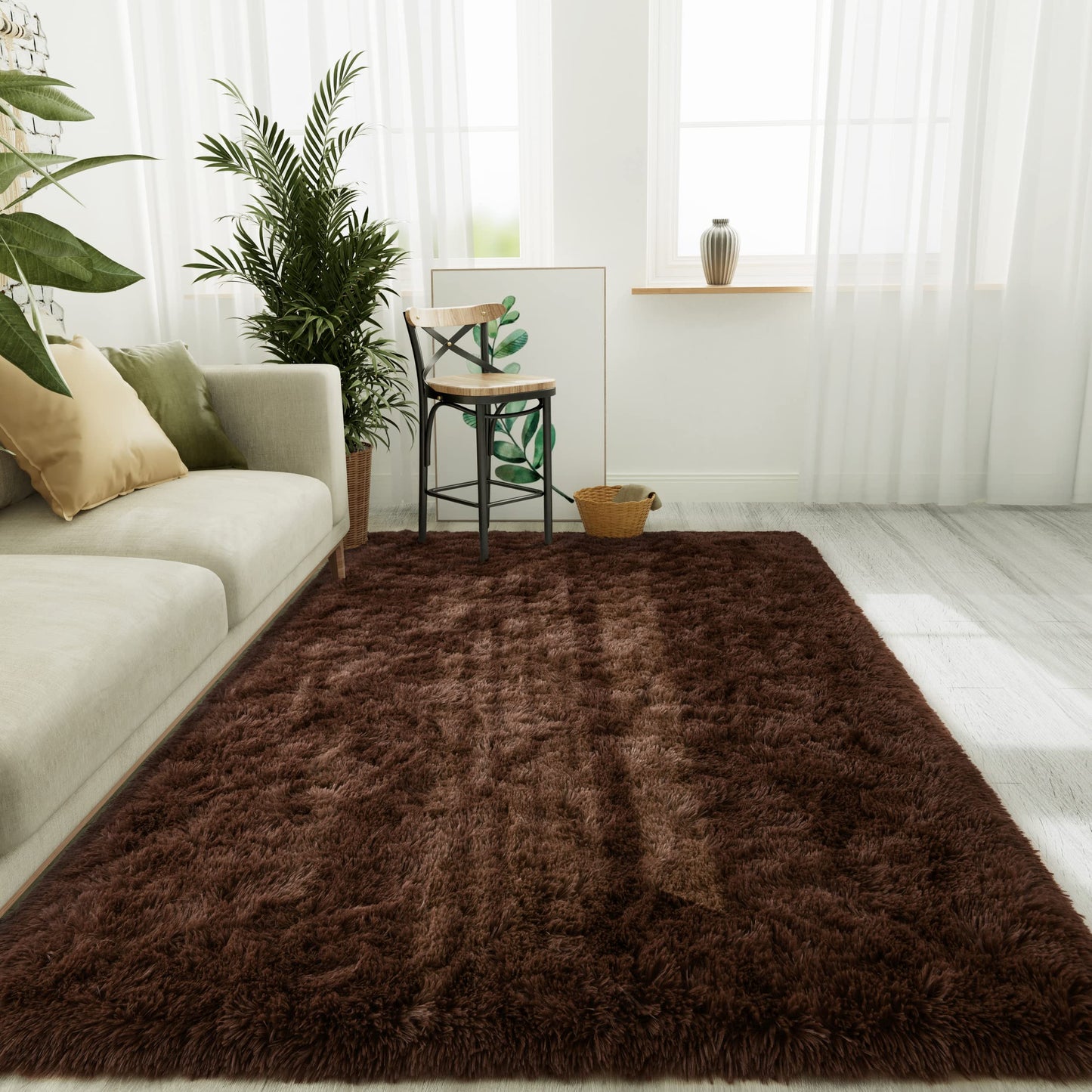 LOCHAS Area Rugs Fluffy Living Room Carpets for Kids Bedroom 6x9, Cream | Ultra Soft Indoor Modern Shaggy Rug for Dorm Nursery Boys Girls Home Decor