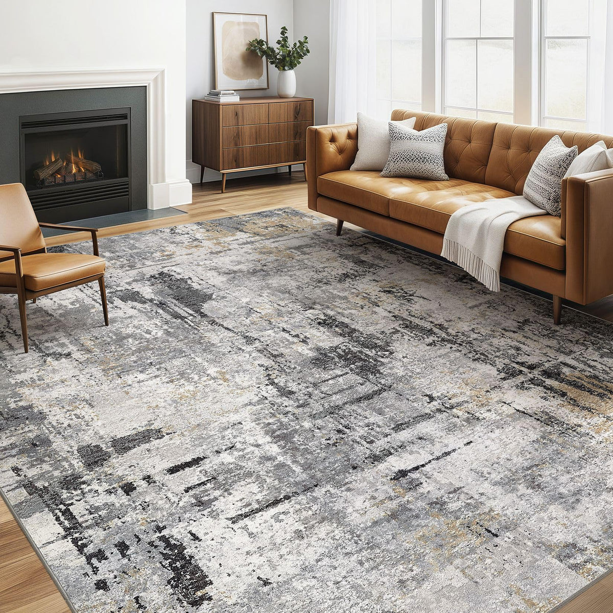 LOONGRUG Area Rug 5x7 Washable Neutral Modern Abstract Living Room Rugs | Soft Stain Resistant Non-Slip Indoor Carpet for Bedroom Nursery Playroom Dining Room Office Dorm Home