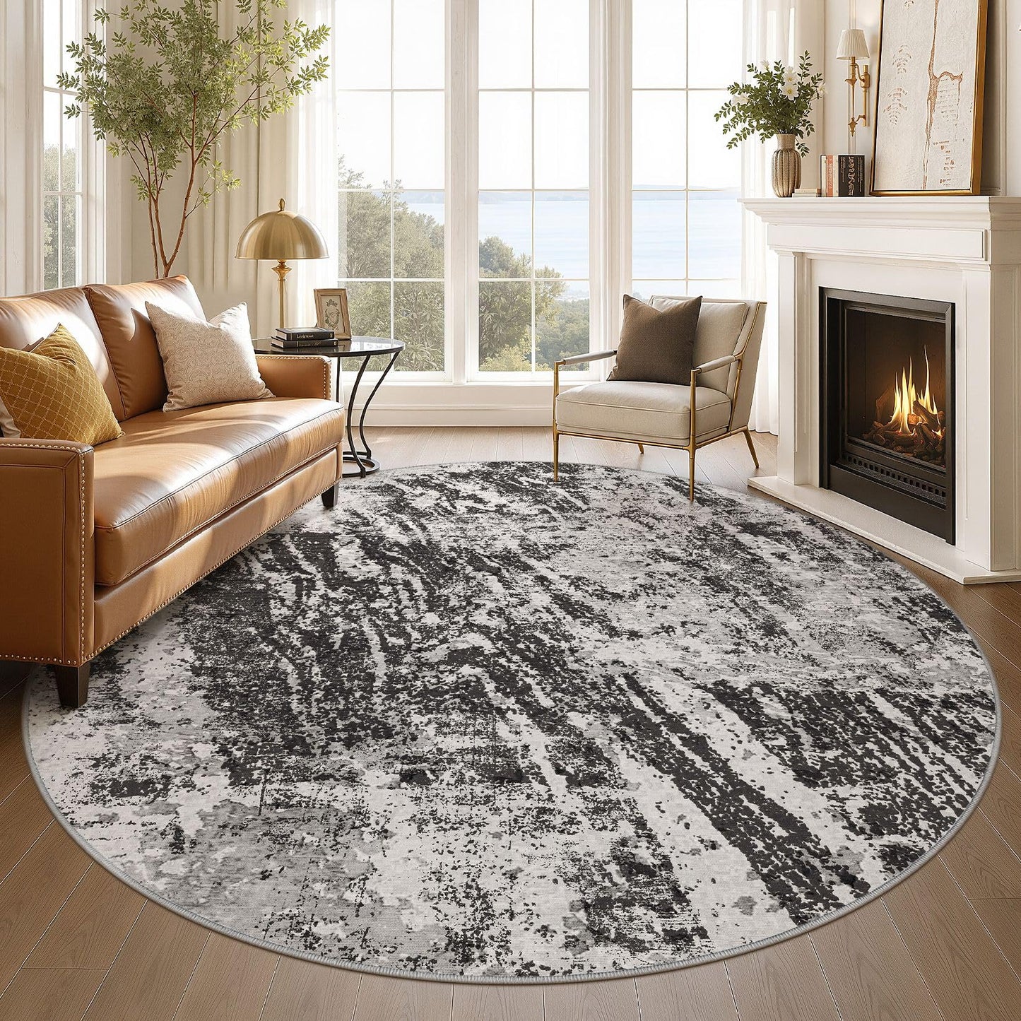 DMOYEST 8x10 Area Rug for Living Room Washable Abstract Indoor Carpet | Neutral Modern Low Pile Rugs Kid & Pet Friendly Large Soft Thin Carpet for Bedroom Dining Room - Grey Blue