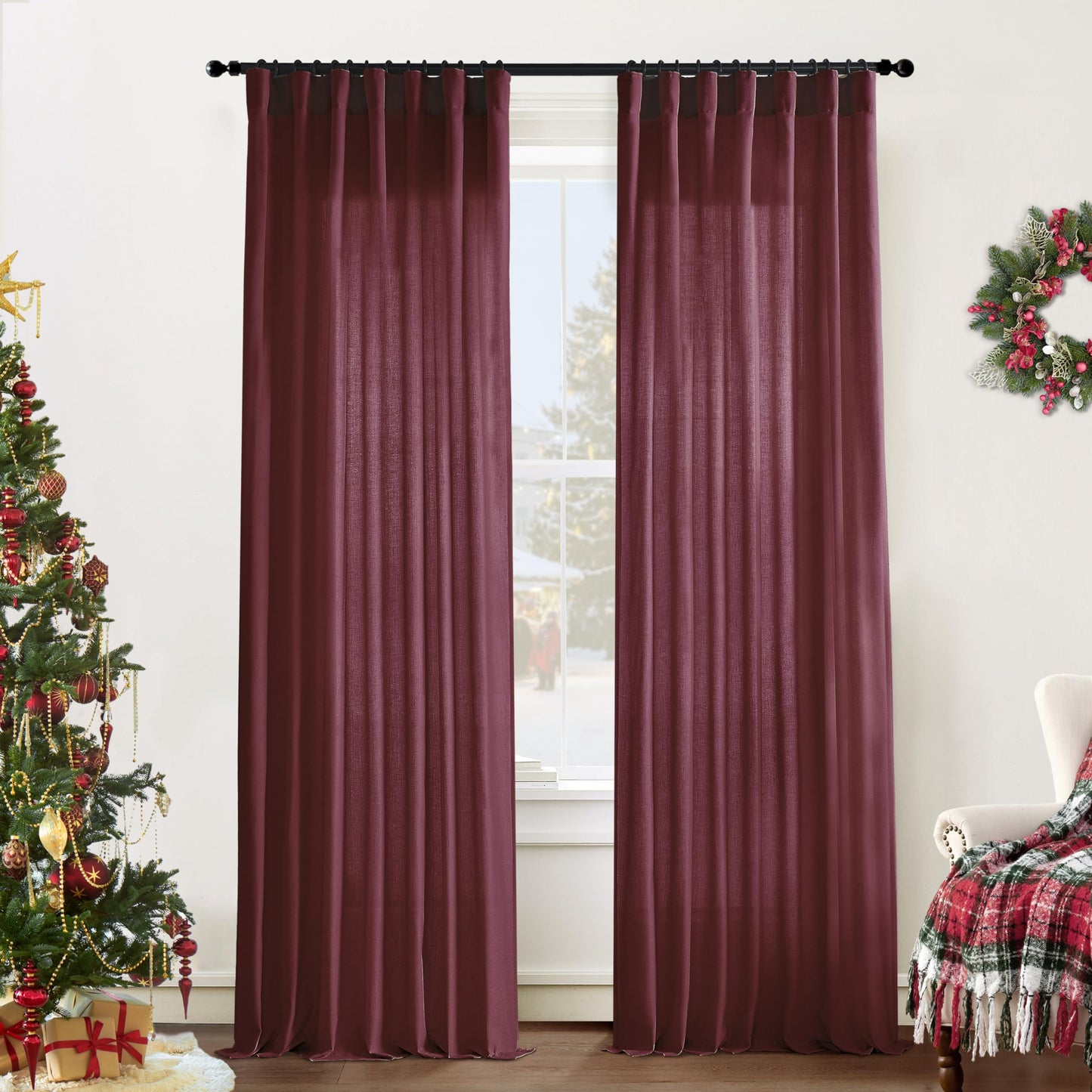 Linen Cotton Curtains for Living Room, Cream Off White Natural Fabric Light Filtering Semi Sheer Curtains 84 Inches Long, Ivory Pleated Farmhouse Curtain Drapes 84 Inch Length 2 Panels Set Dining Room