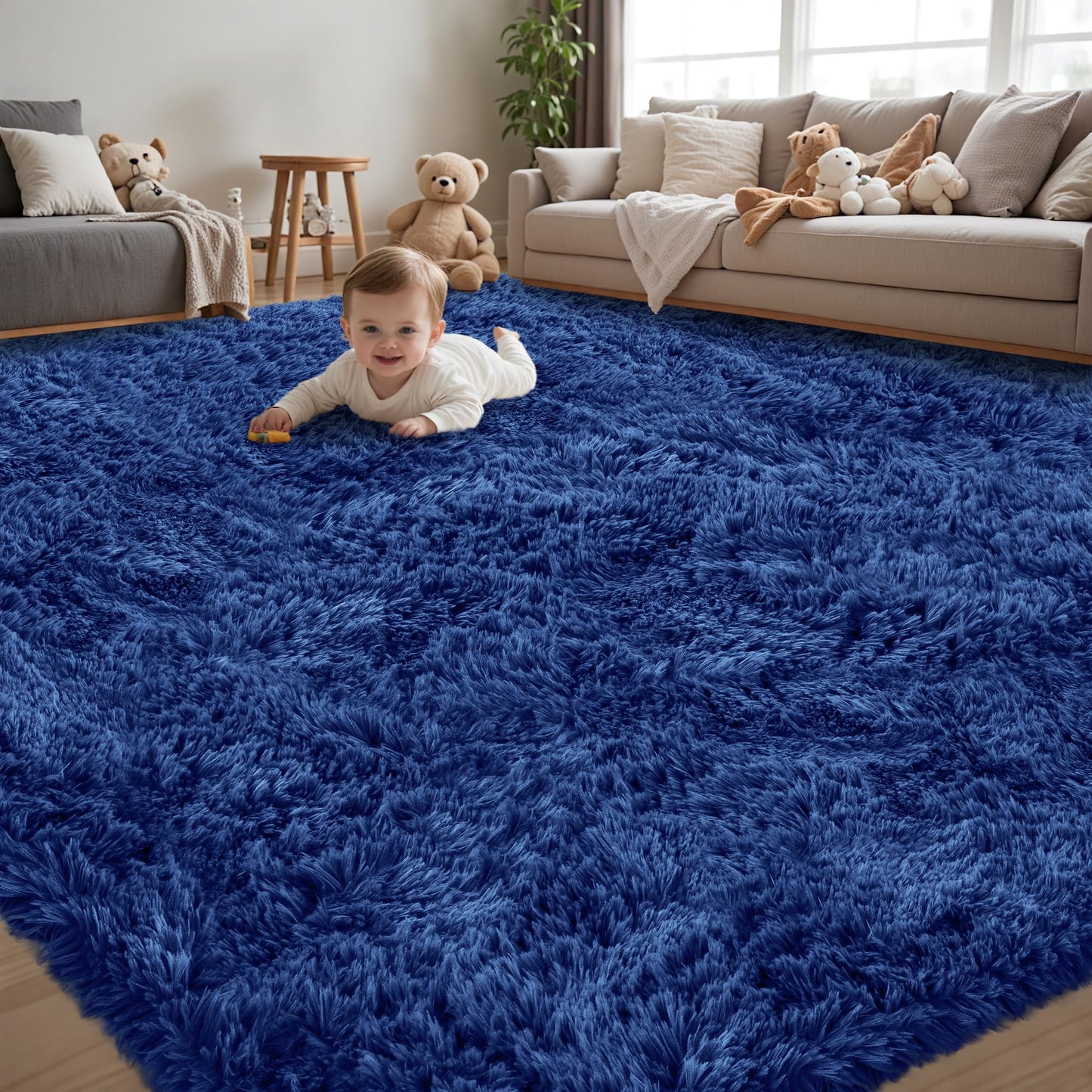 8x10 Area Rug for Living Room,Black Fluffy Shag Non-Slip Bedroom Rugs | Ultra Soft Large Fuzzy Plush Indoor Carpet，Washable Rugs for Bedroom Kids Nursery Office Dorm Modern Decor