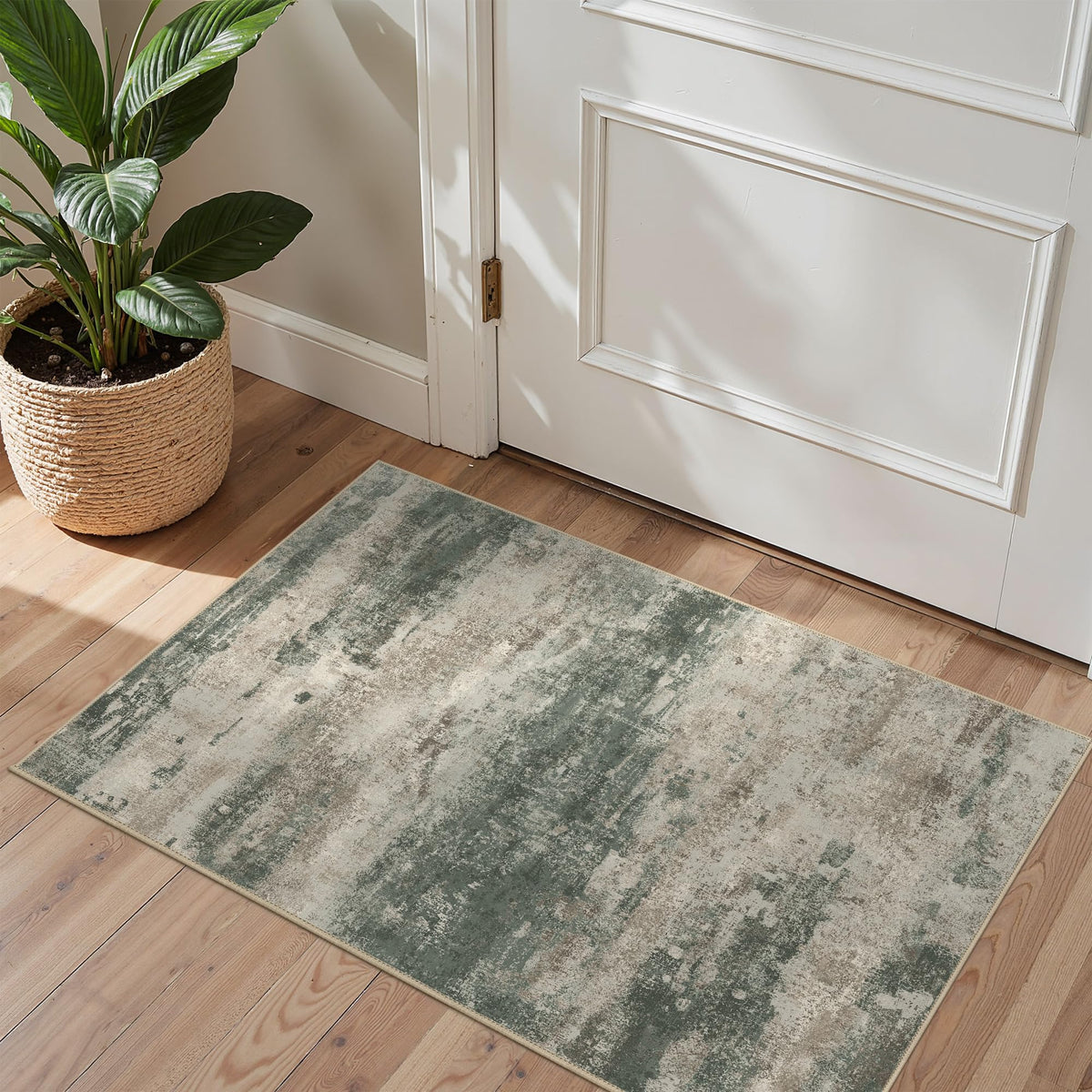 BEIMO 5x7 Green Abstract Area Rug, Washable Non-Slip for Bedroom | Soft Low-Pile Carpet, Lightweight and Easy to Vacuum, Sage Living Rooms, Dining Rooms, Bedrooms, and Home Offices