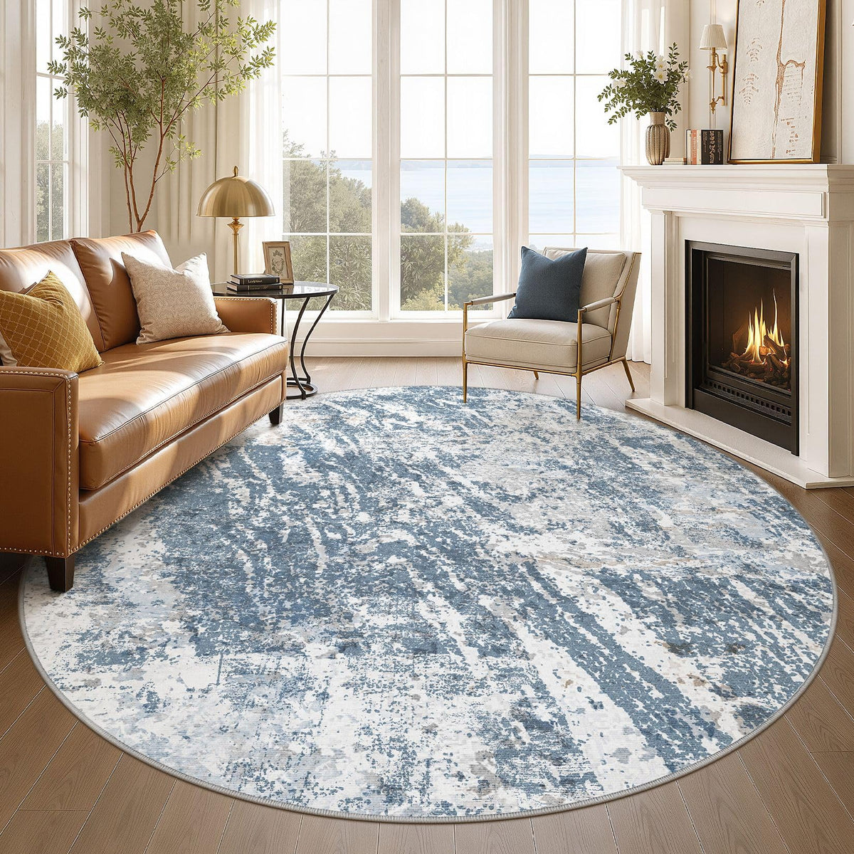 DMOYEST 8x10 Area Rug for Living Room Washable Abstract Indoor Carpet | Neutral Modern Low Pile Rugs Kid & Pet Friendly Large Soft Thin Carpet for Bedroom Dining Room - Grey Blue