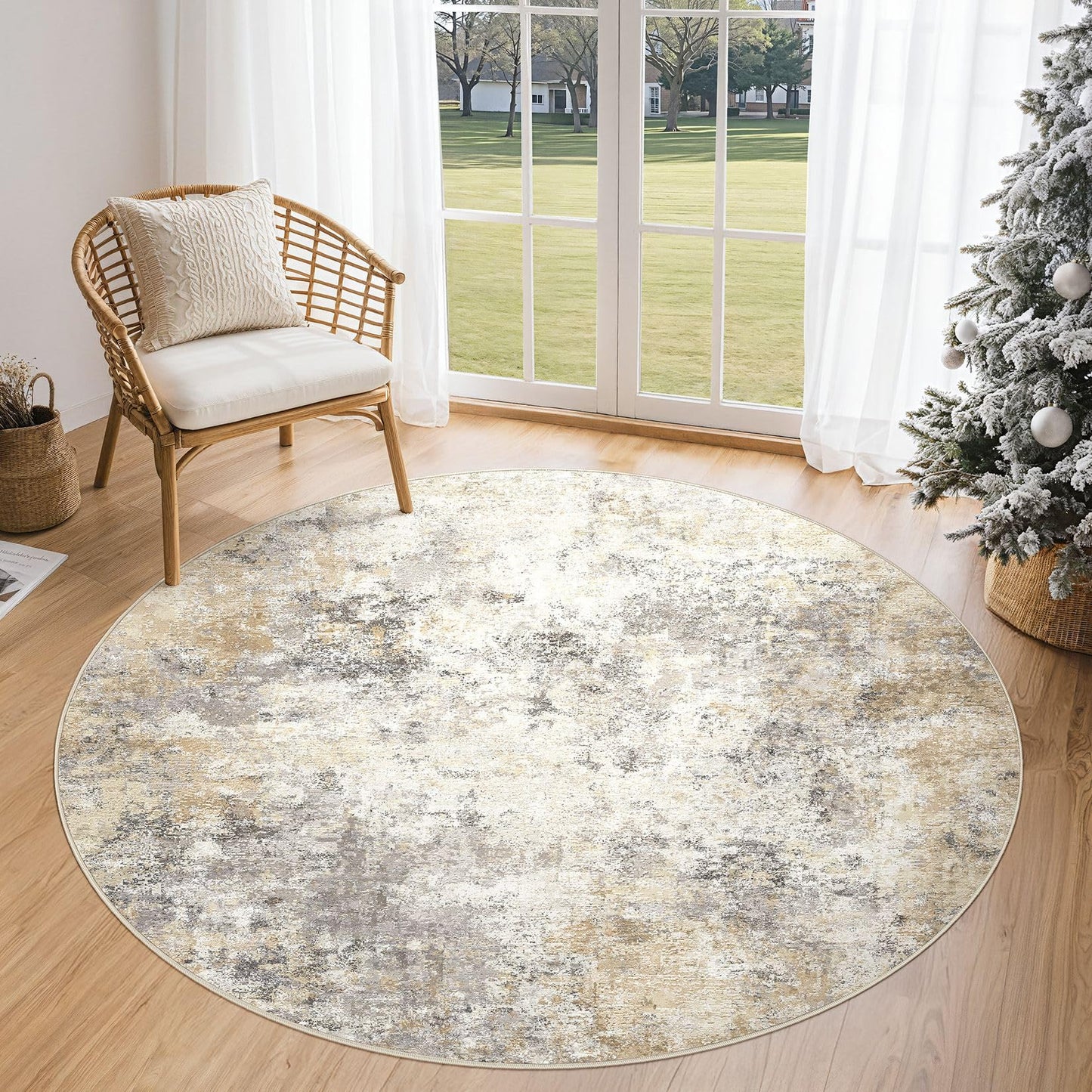 UERMEI 9x12 Area Rug Living Room Rugs - Washable Neutral Modern Abstract Soft Thin Large Rug Indoor Floor No Slip Rug Carpet for Bedroom Under Dining Table Home Office Decor - Brown Grey